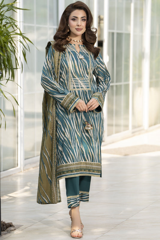 Zaina Bliss 3pc Printed Lawn Long Shirt With Gota Work Bliss2