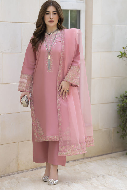 Gul Warun 3pc Thread & Sequin Embroidered Cotton Suit with Organza Dupatta – AMG2