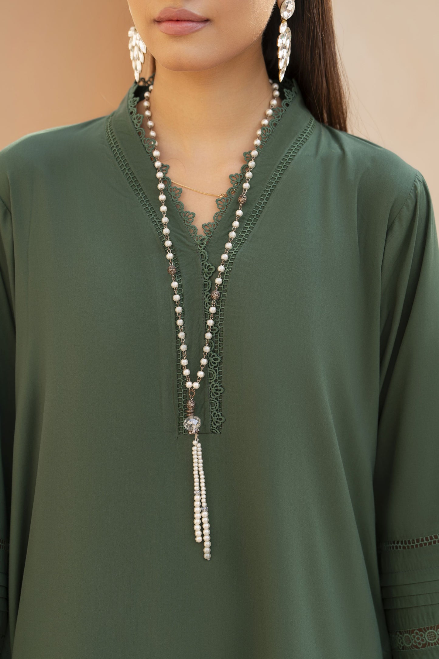 Green Solid and Printed Linen 2pc Ready to Wear Dress by Gul Warun LDG5