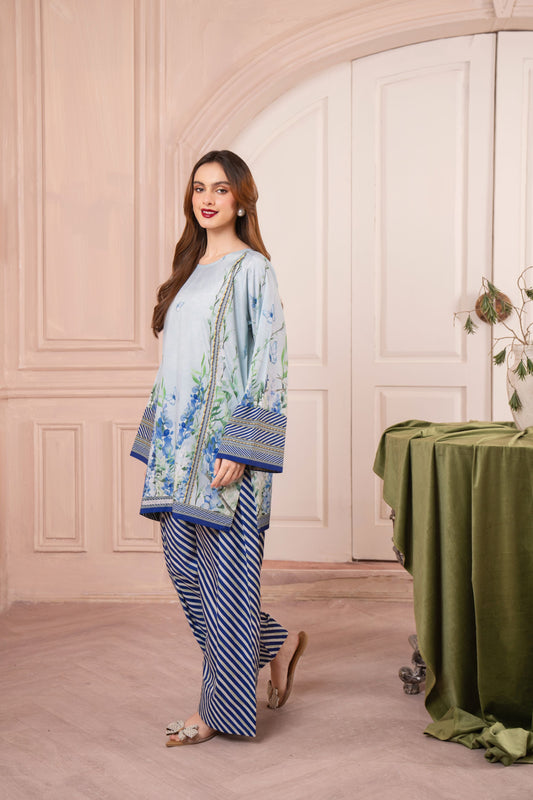 Striped Blue Floral Coord Set – Grip Coords by Sakeena Hasan GCS2