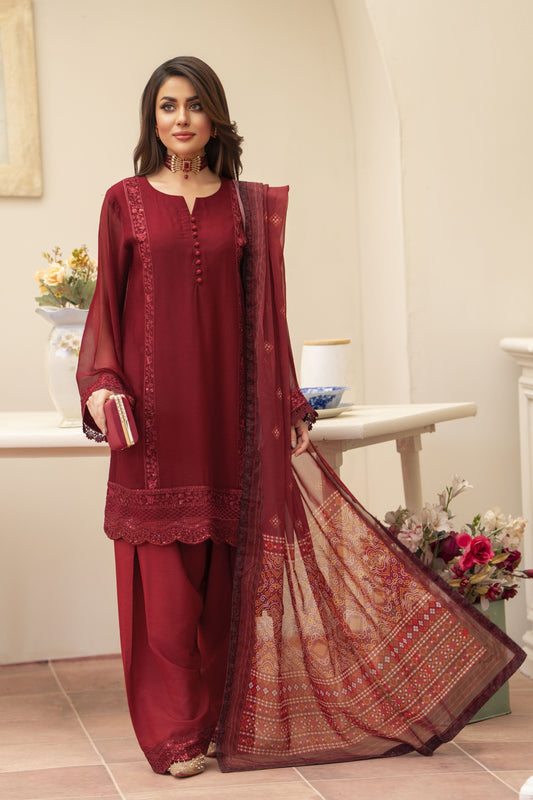 Maroon 3PC Farshi Shalwar Dress by Bahaar e Gul Warun BGW05