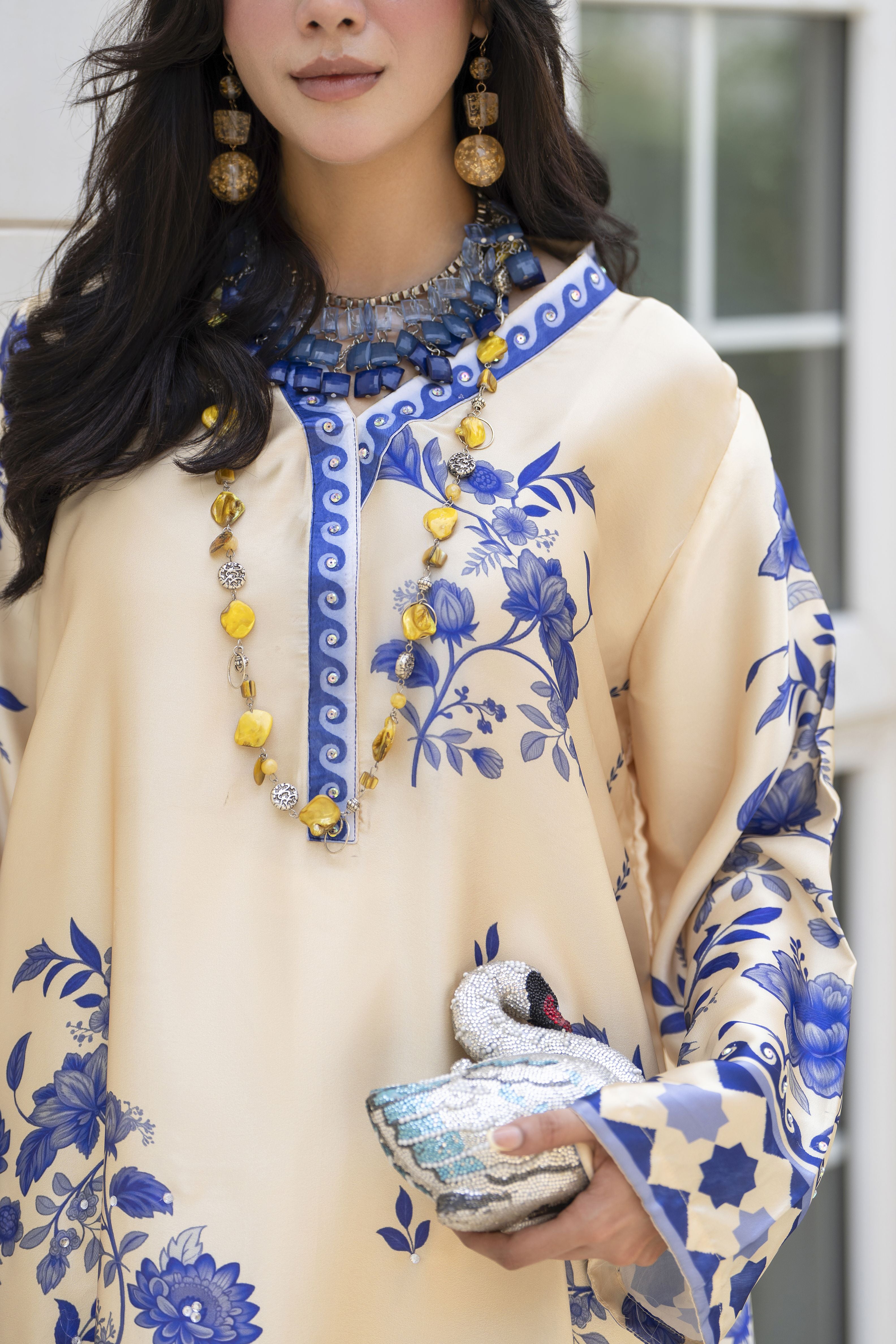 Aleezay 2pc Diamanté Charmeuse Silk Kaftan – AKF1