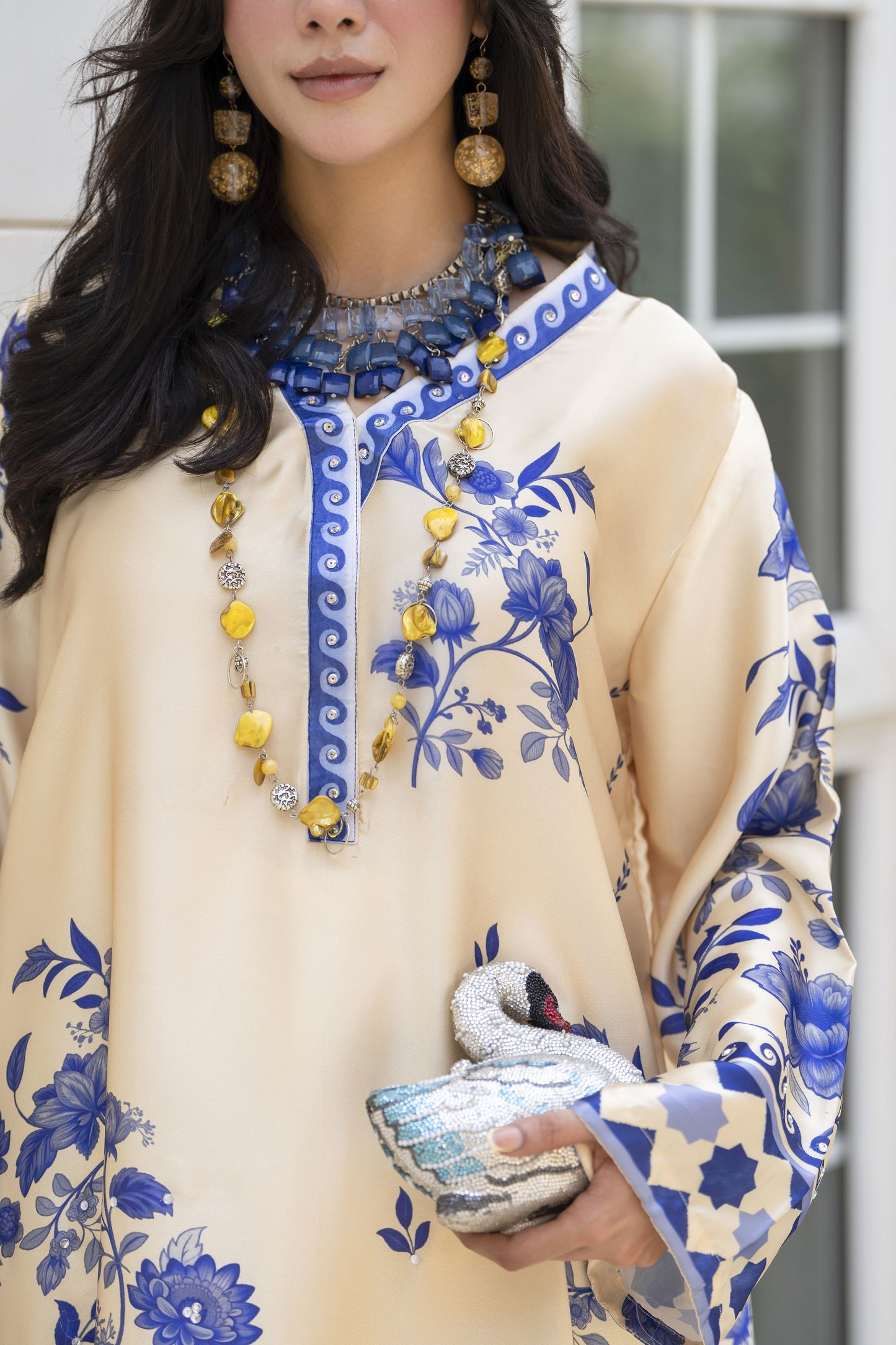 Aleezay 2pc Diamanté Charmeuse Silk Kaftan – AKF1
