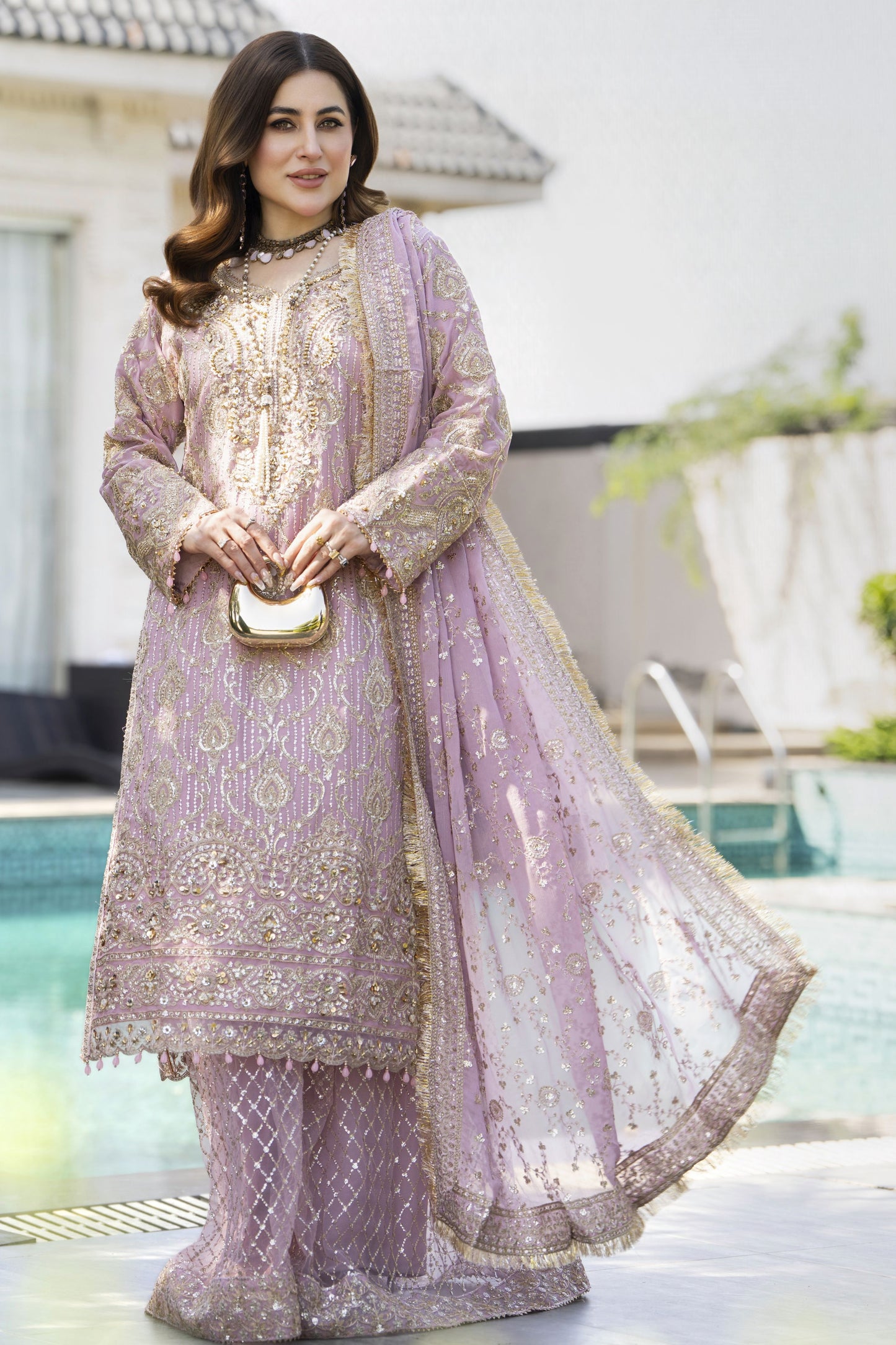 Shaadi by Silver Chiffon Handwork Long Shirt with Net Sharara SXS8