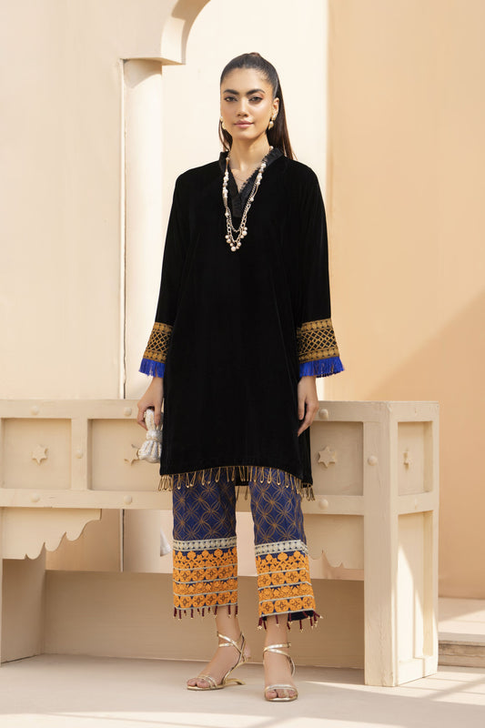 Opera Luxury Black Velvet Ready to Wear 2 Pcs Dress by Gulwarun GW382