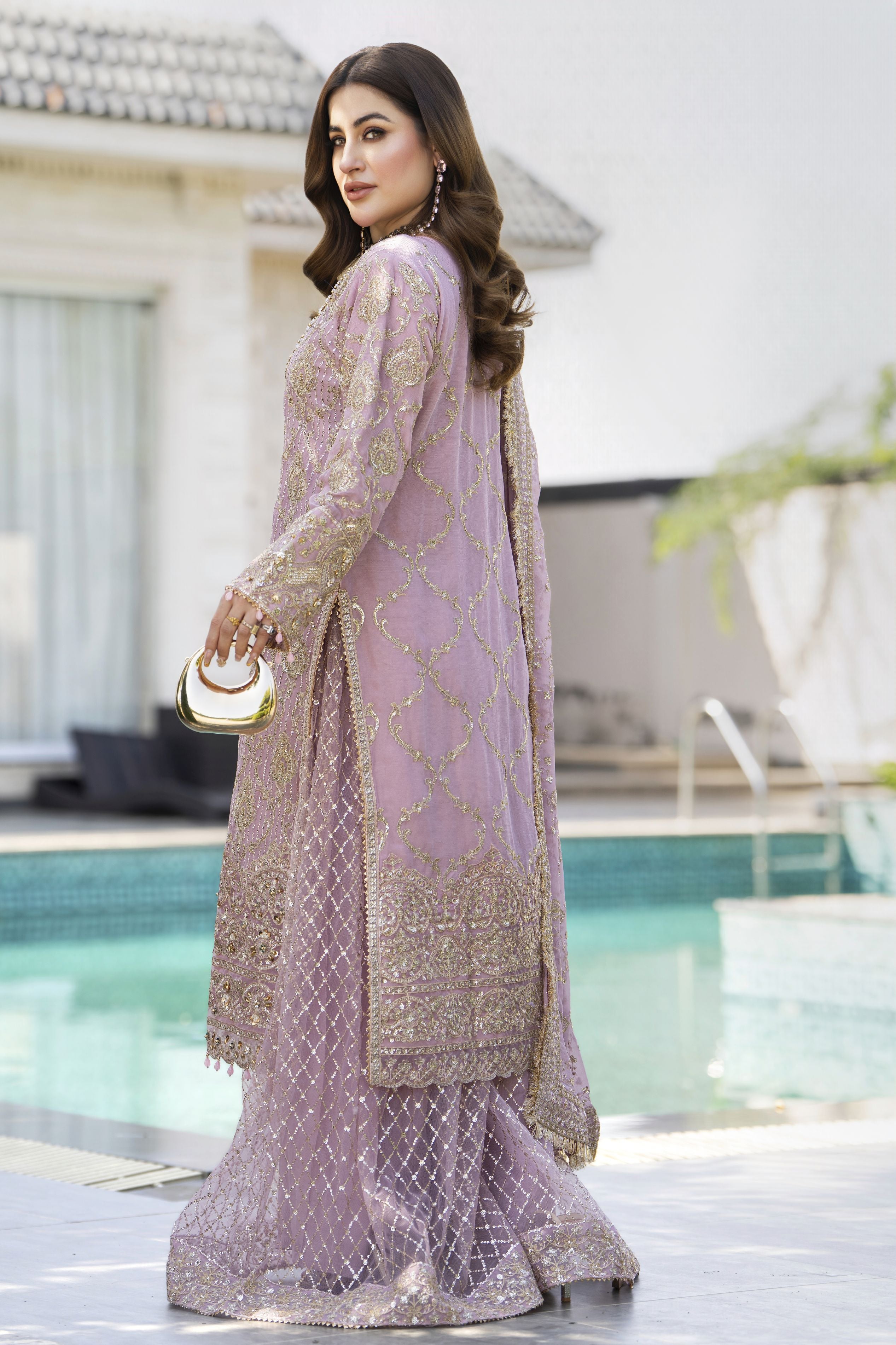 Shaadi by Silver Chiffon Handwork Long Shirt with Net Sharara SXS8