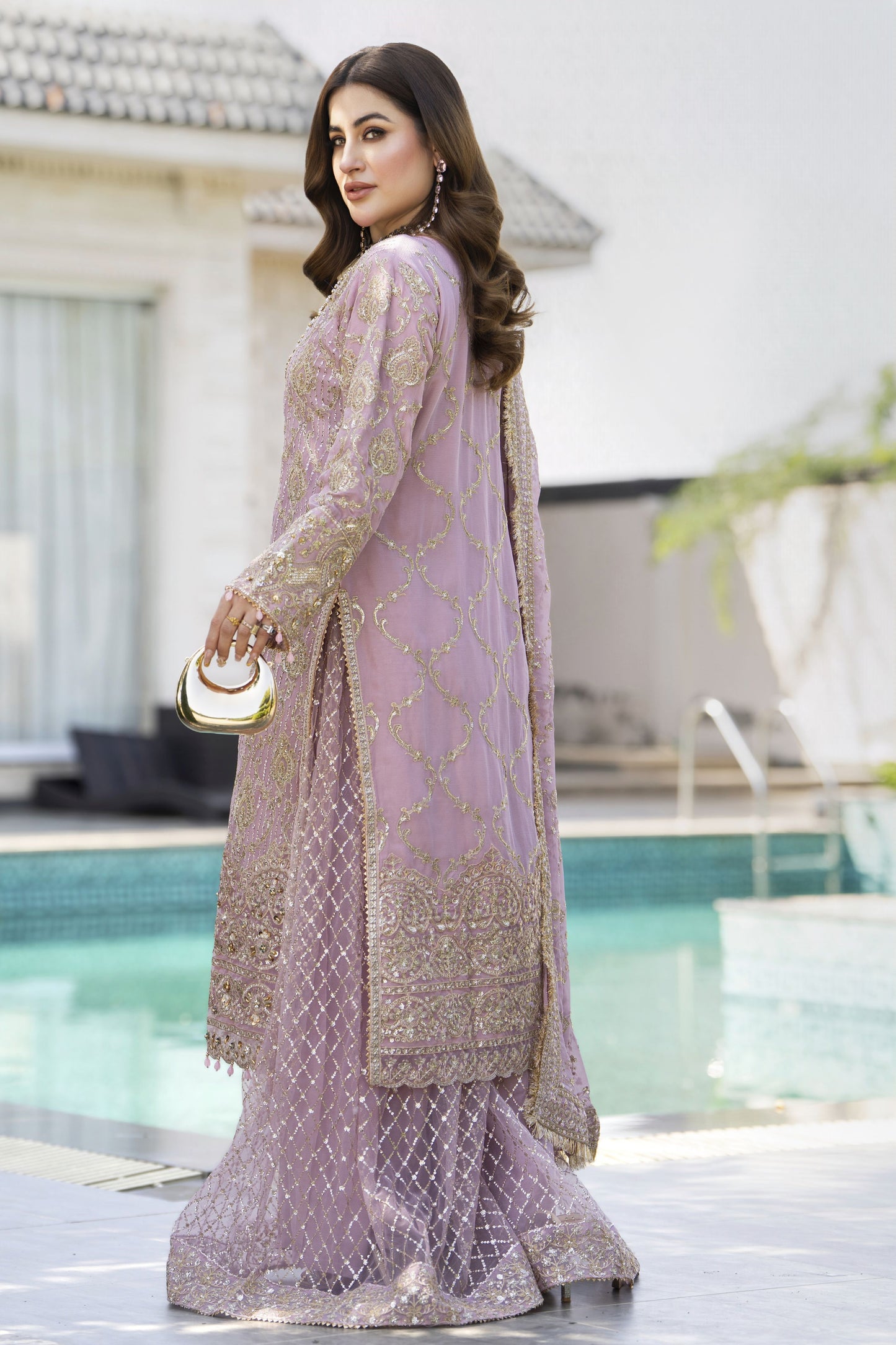 Shaadi by Silver Chiffon Handwork Long Shirt with Net Sharara SXS8