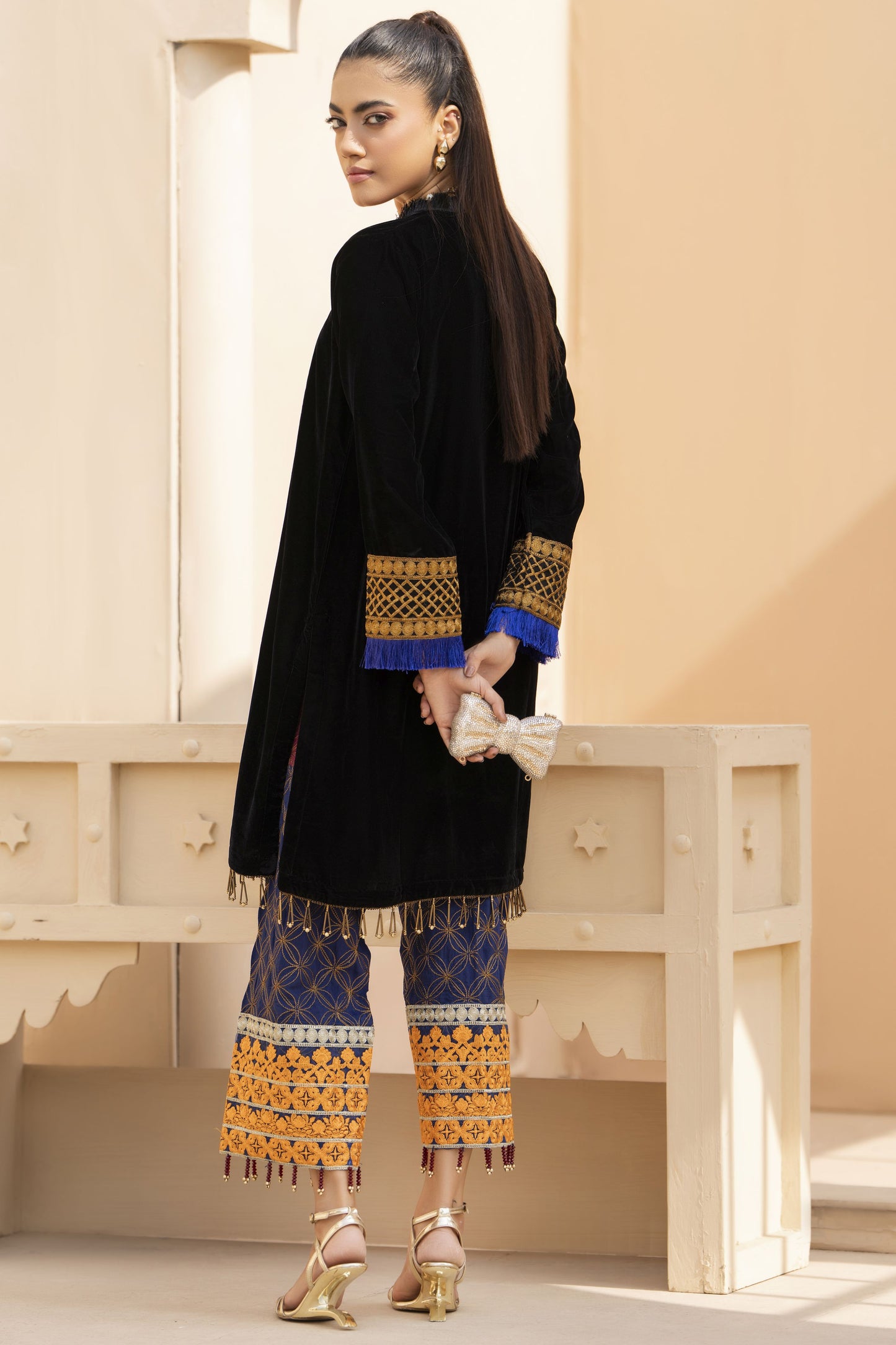 Opera Luxury Black Velvet Ready to Wear 2 Pcs Dress by Gulwarun GW382