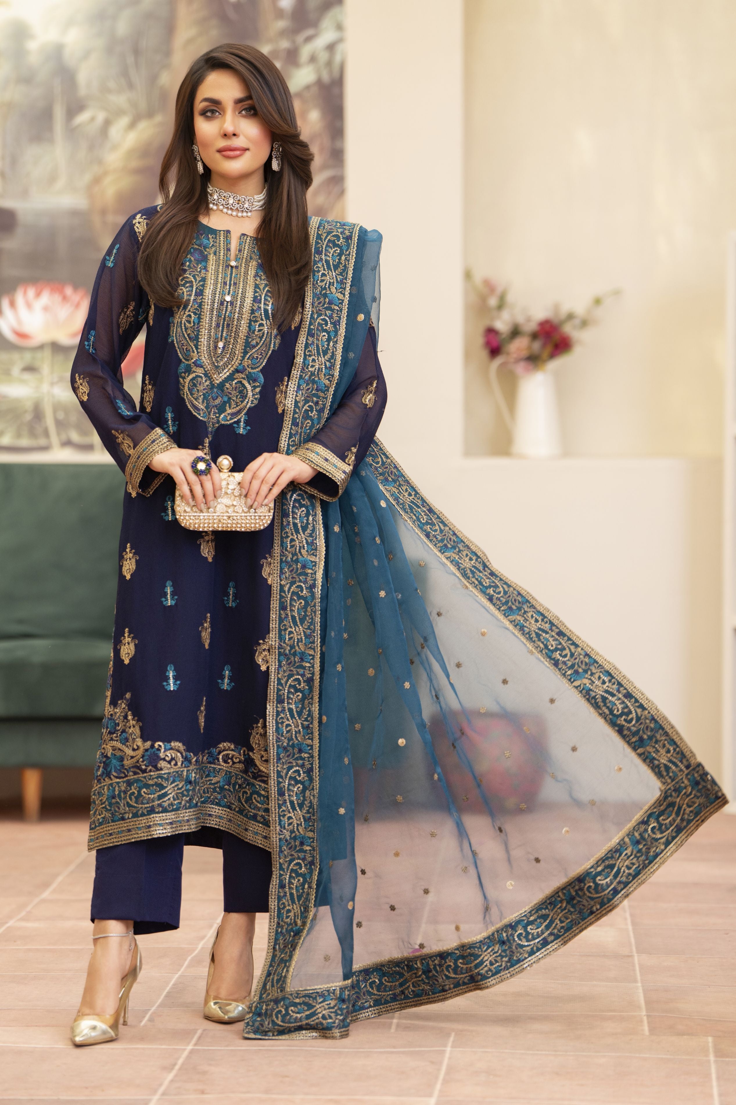 Navy Blue 3PC Dress | Bahaar e Gul Warun BGW01