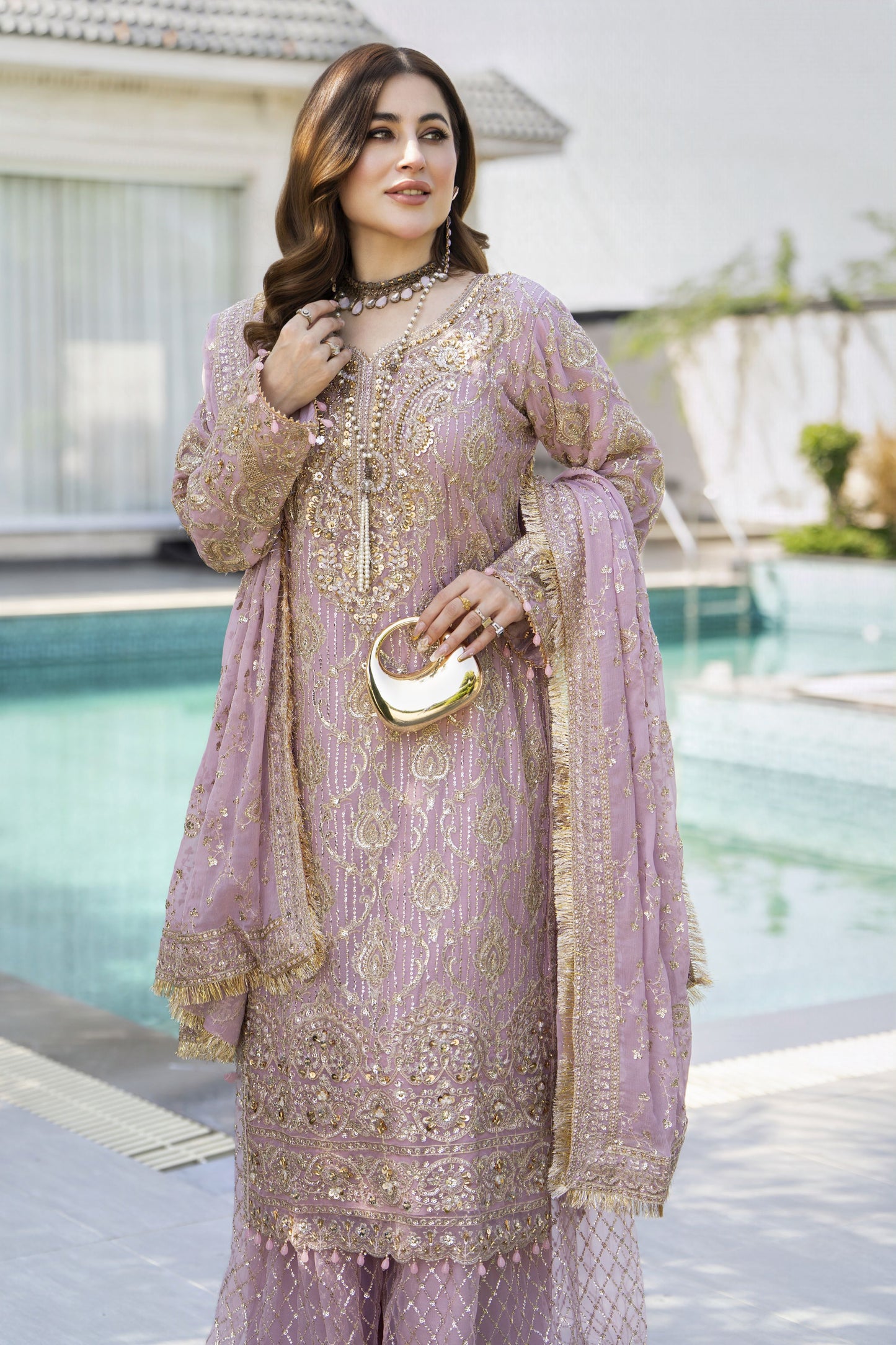 Shaadi by Silver Chiffon Handwork Long Shirt with Net Sharara SXS8