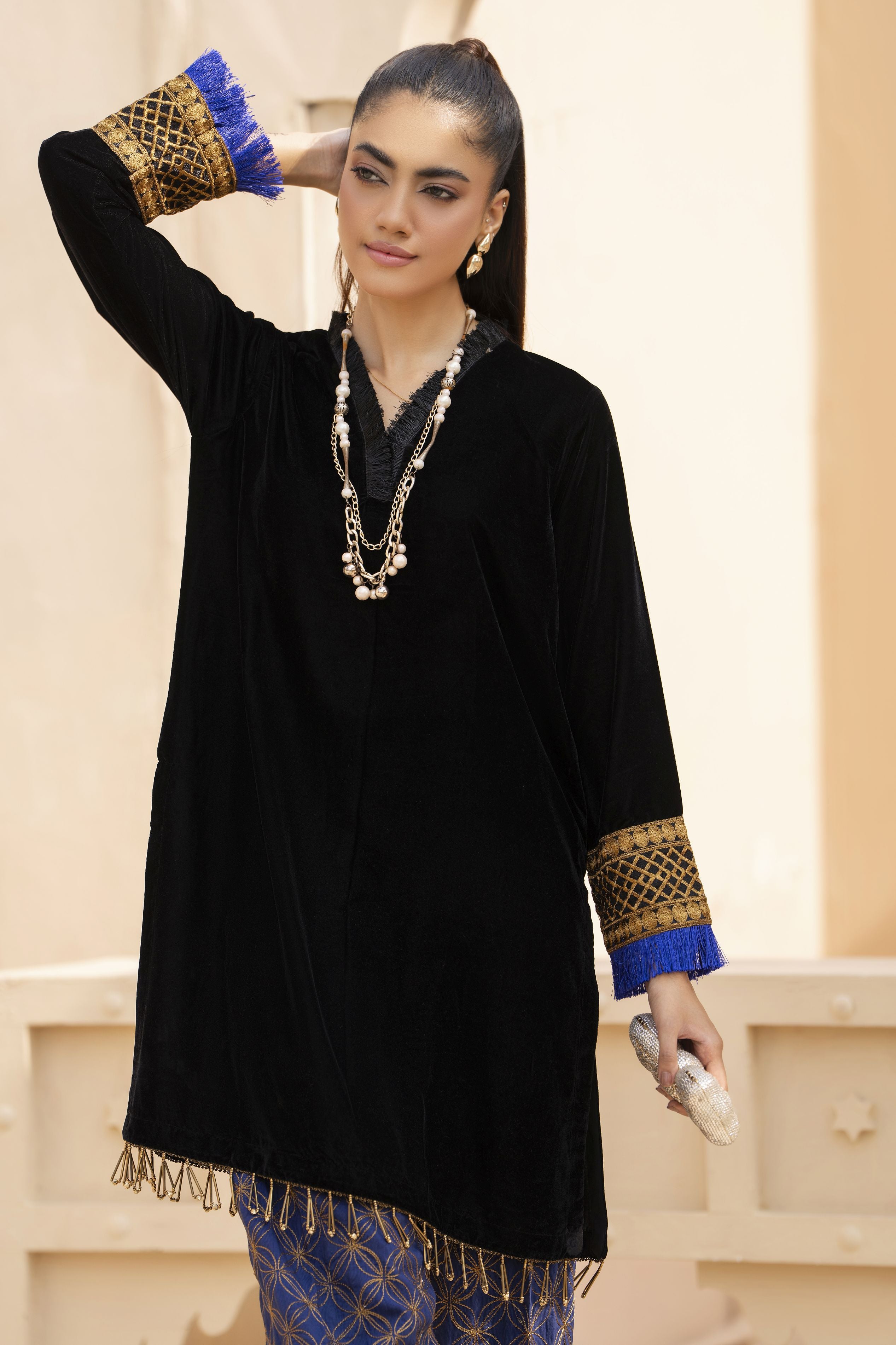 Opera Luxury Black Velvet Ready to Wear 2 Pcs Dress by Gulwarun GW382