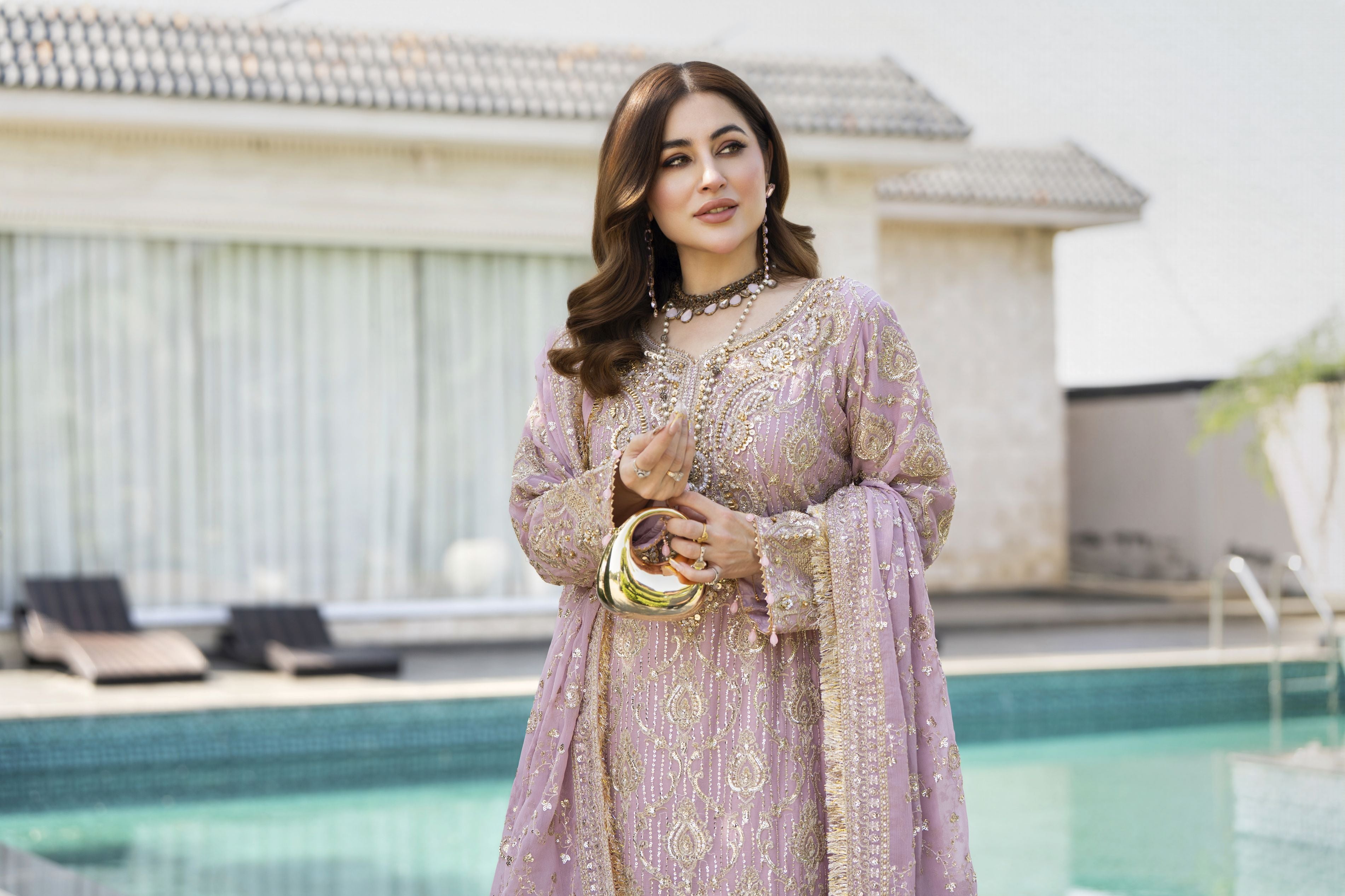 Shaadi by Silver Chiffon Handwork Long Shirt with Net Sharara SXS8