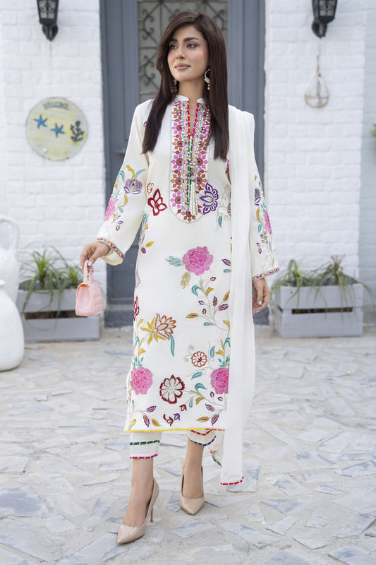 Zaiwa Ivory Linen 3pc Ready to Wear Designer Womens Dress | Sku Code: ZBRW12