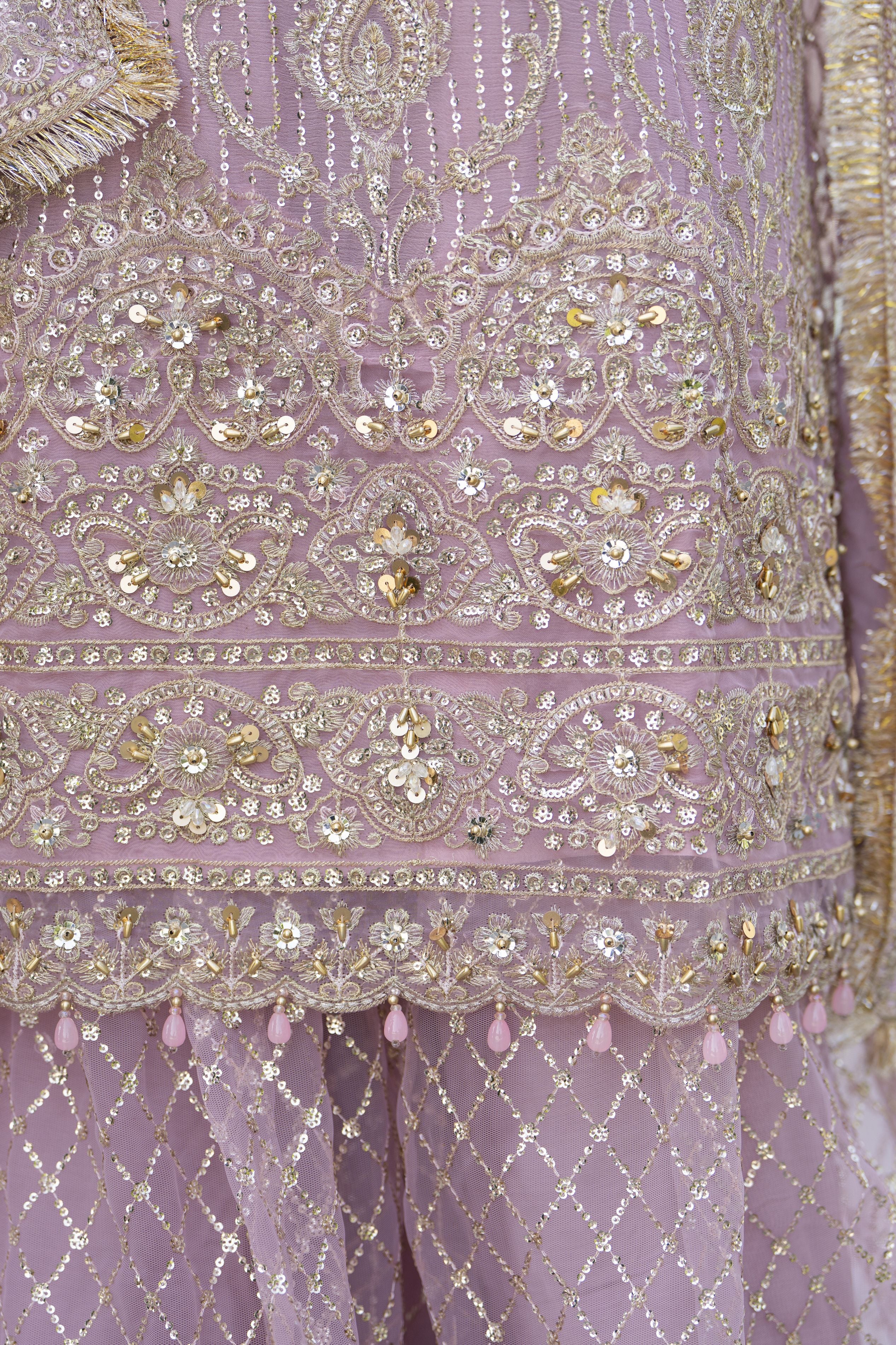 Shaadi by Silver Chiffon Handwork Long Shirt with Net Sharara SXS8