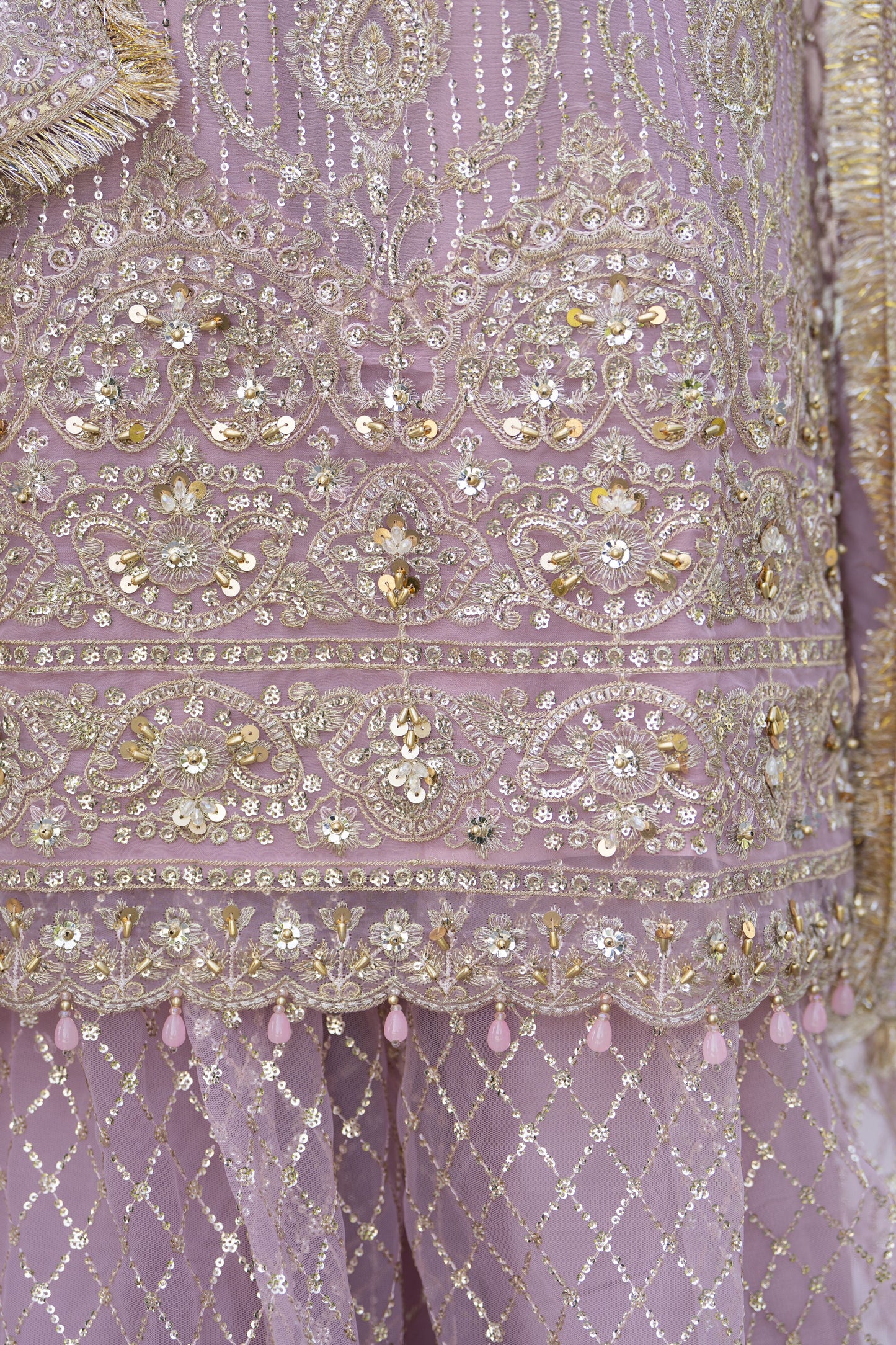 Shaadi by Silver Chiffon Handwork Long Shirt with Net Sharara SXS8