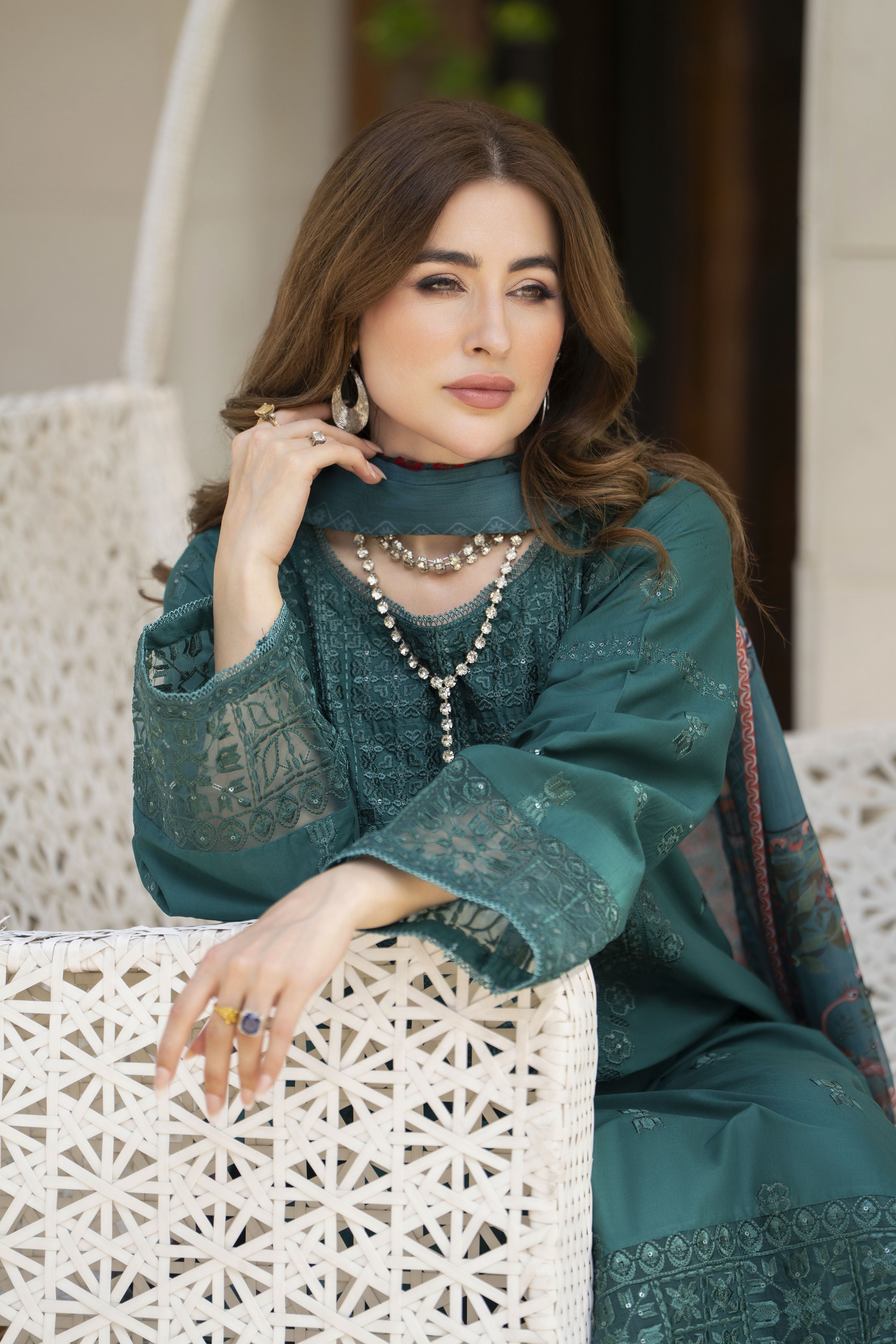 Gul Warun 3pc Embroidered Cotton Suit with Printed Chiffon Dupatta – AMG9