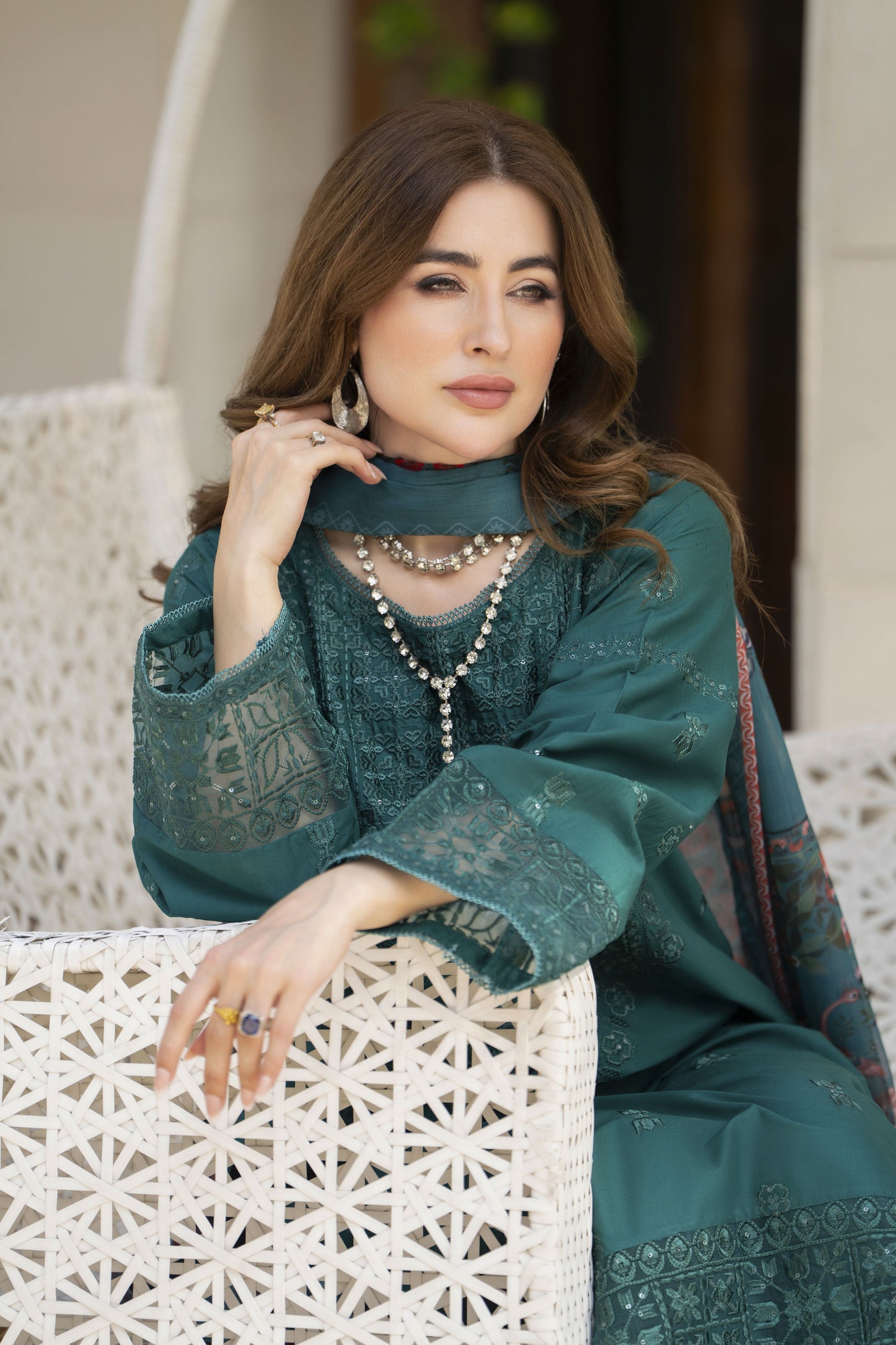 Gul Warun 3pc Embroidered Cotton Suit with Printed Chiffon Dupatta – AMG9