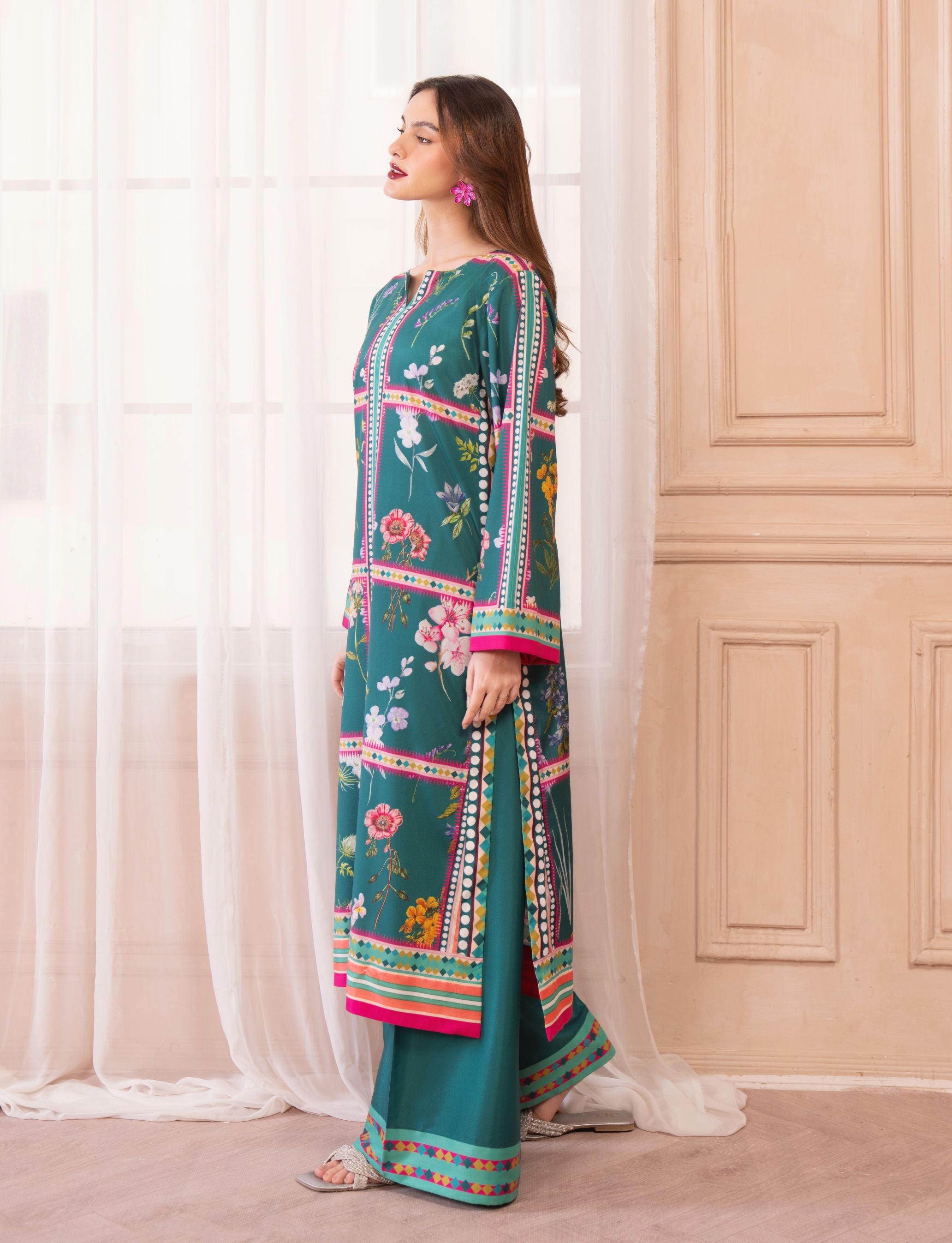 Teal and Pink Box Floral Coord Set – Grip Coords by Sakeena Hasan – GCS9