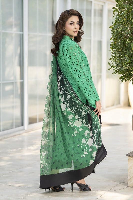 Zaina Bliss 3pc Chikankari Long Shirt With Printed Trousers Bliss11