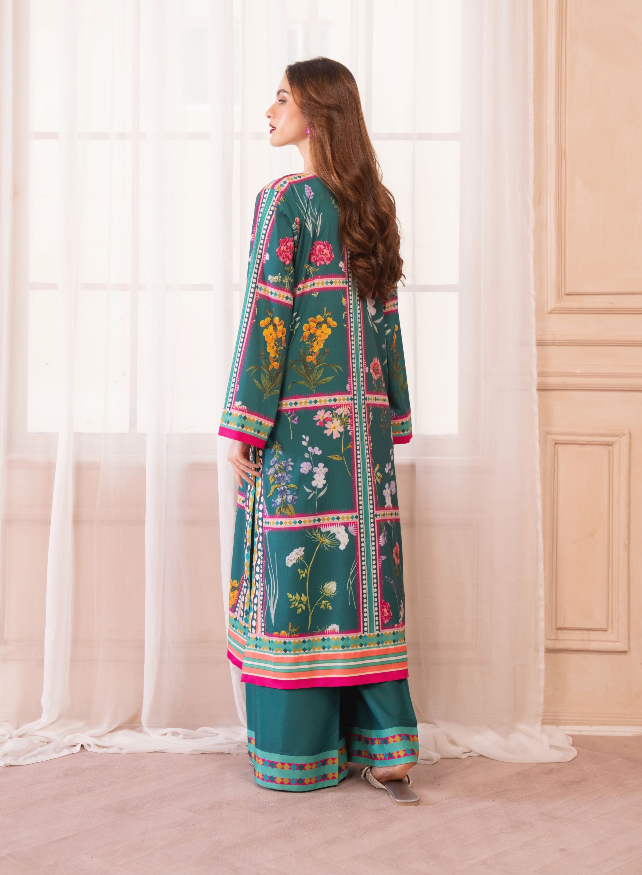 Teal and Pink Box Floral Coord Set – Grip Coords by Sakeena Hasan – GCS9