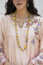Aleezay 2pc Hand-Embellished Cream Floral Silk Kaftan – AKF3