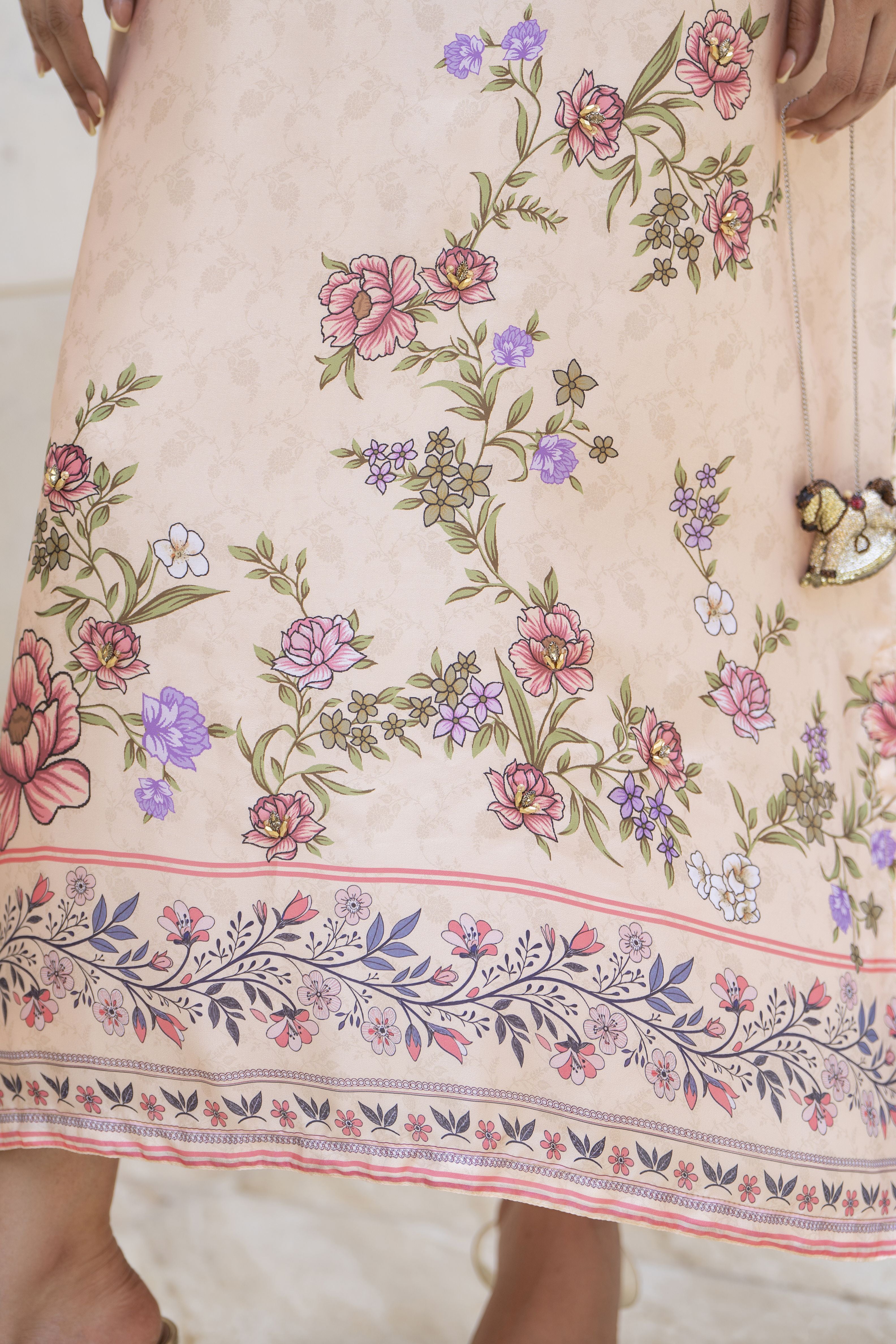 Aleezay 2pc Hand-Embellished Cream Floral Silk Kaftan – AKF3