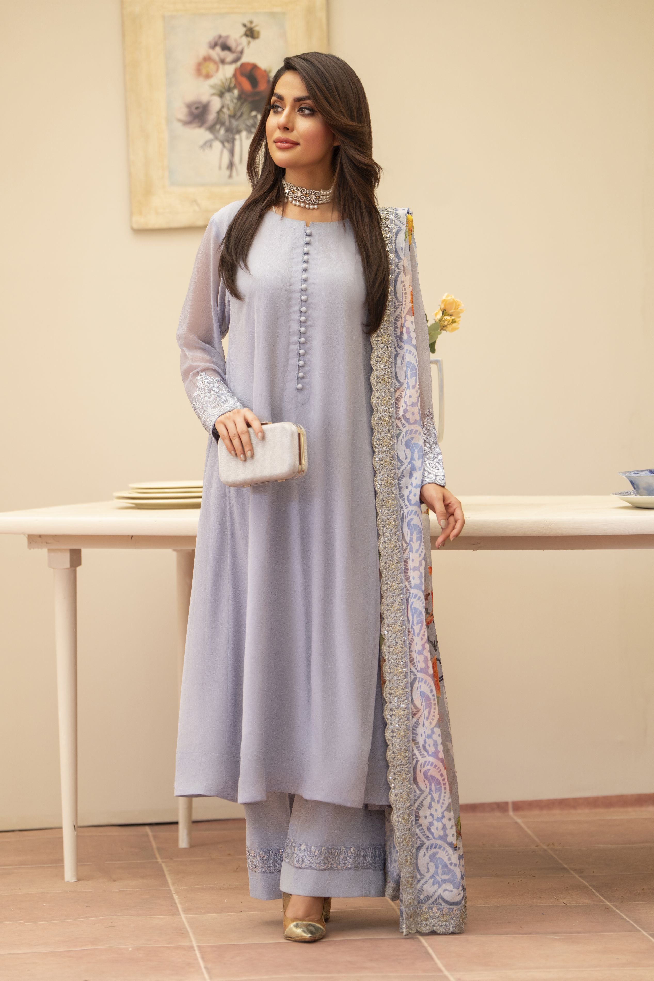 Lavender Long Frock Style 3PC Dress by Bahaar e Gul Warun BGW03