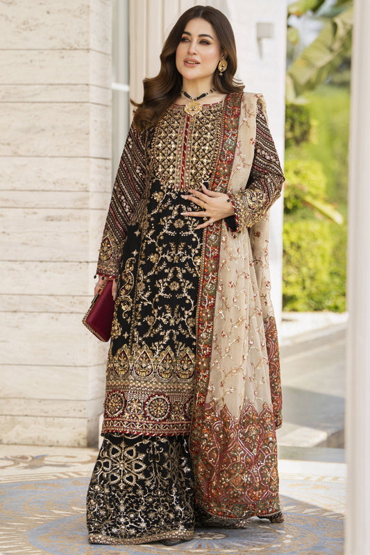 Shaadi by Silver Chiffon Handwork Black Formal Sharara Set SXS9