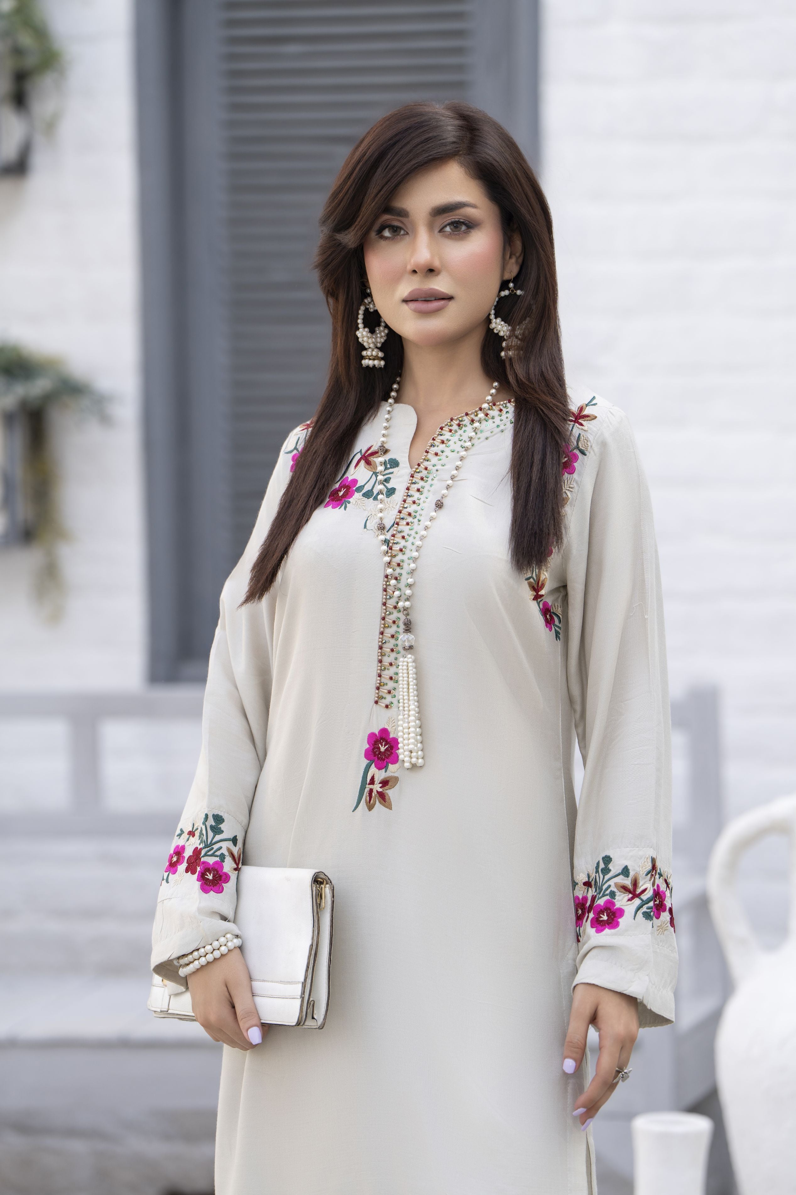Zaiwa Beige Linen 2pc Handmade Neckline Designer Womenswear | Sku Code: ZBRW11