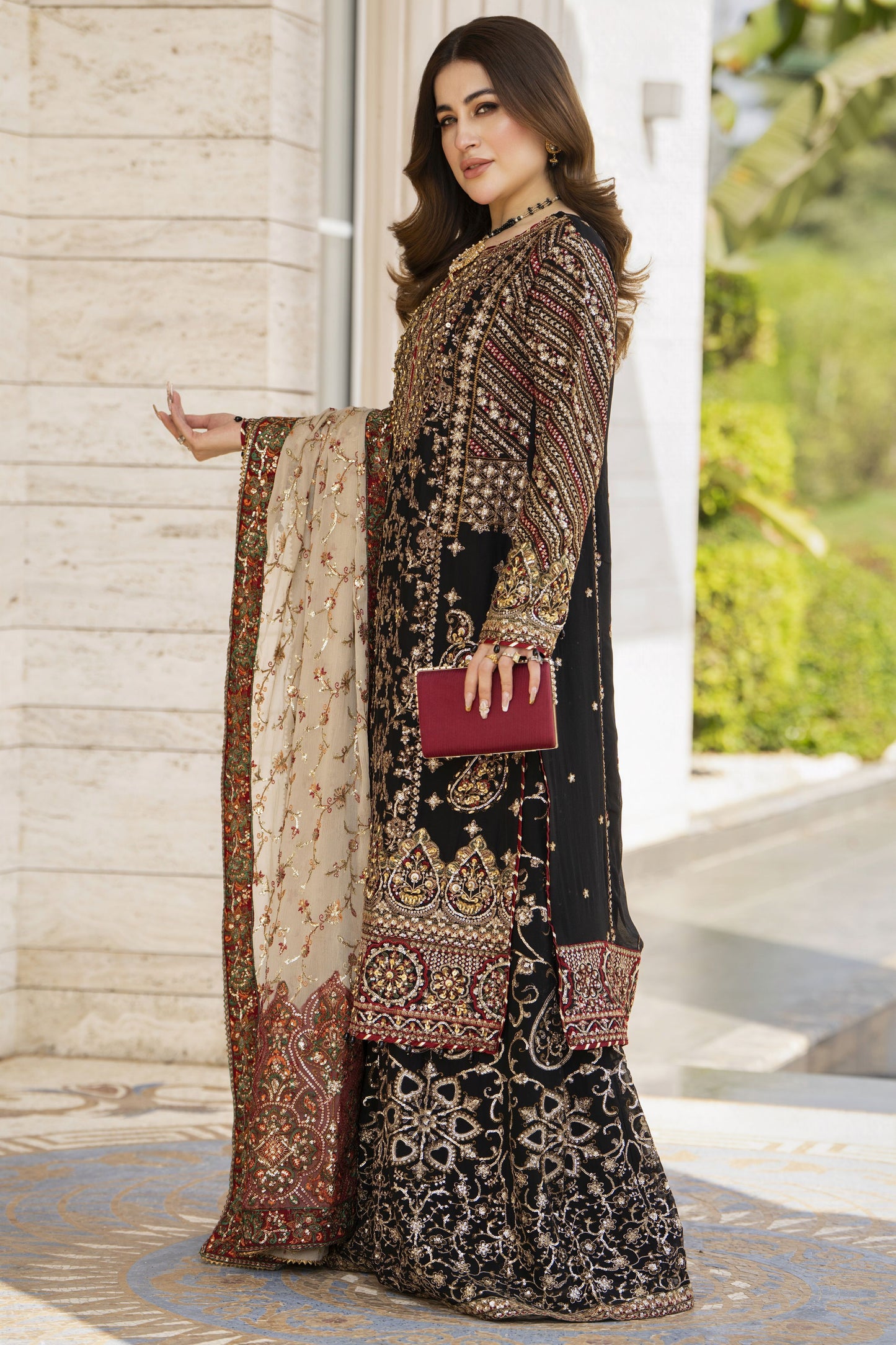 Shaadi by Silver Chiffon Handwork Black Formal Sharara Set SXS9