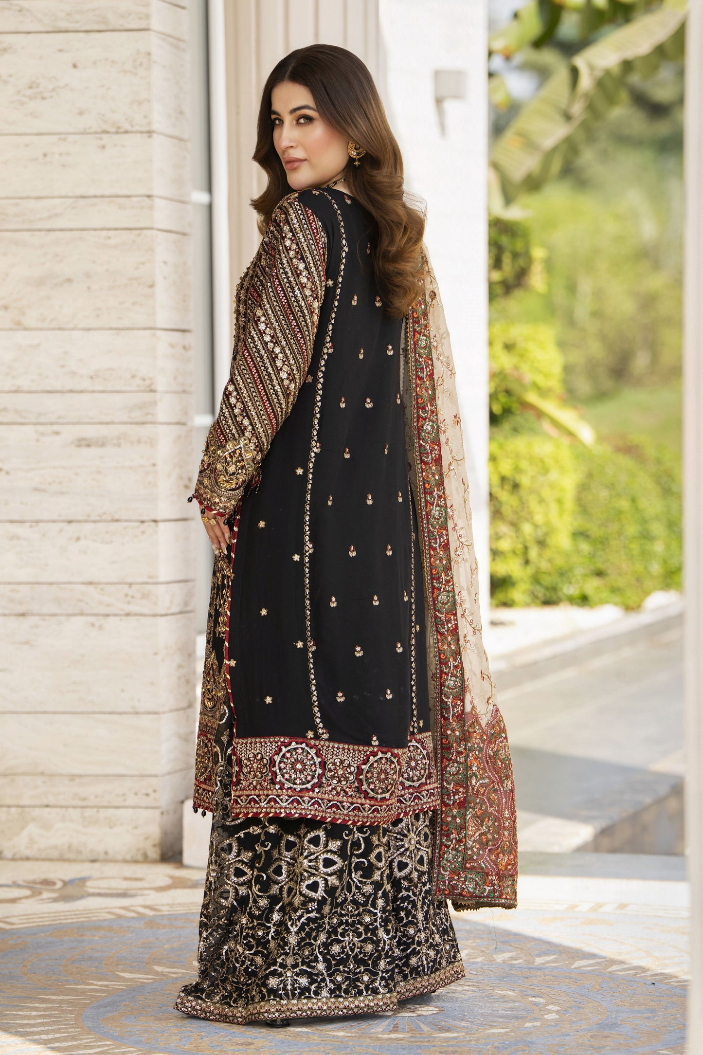Shaadi by Silver Chiffon Handwork Black Formal Sharara Set SXS9