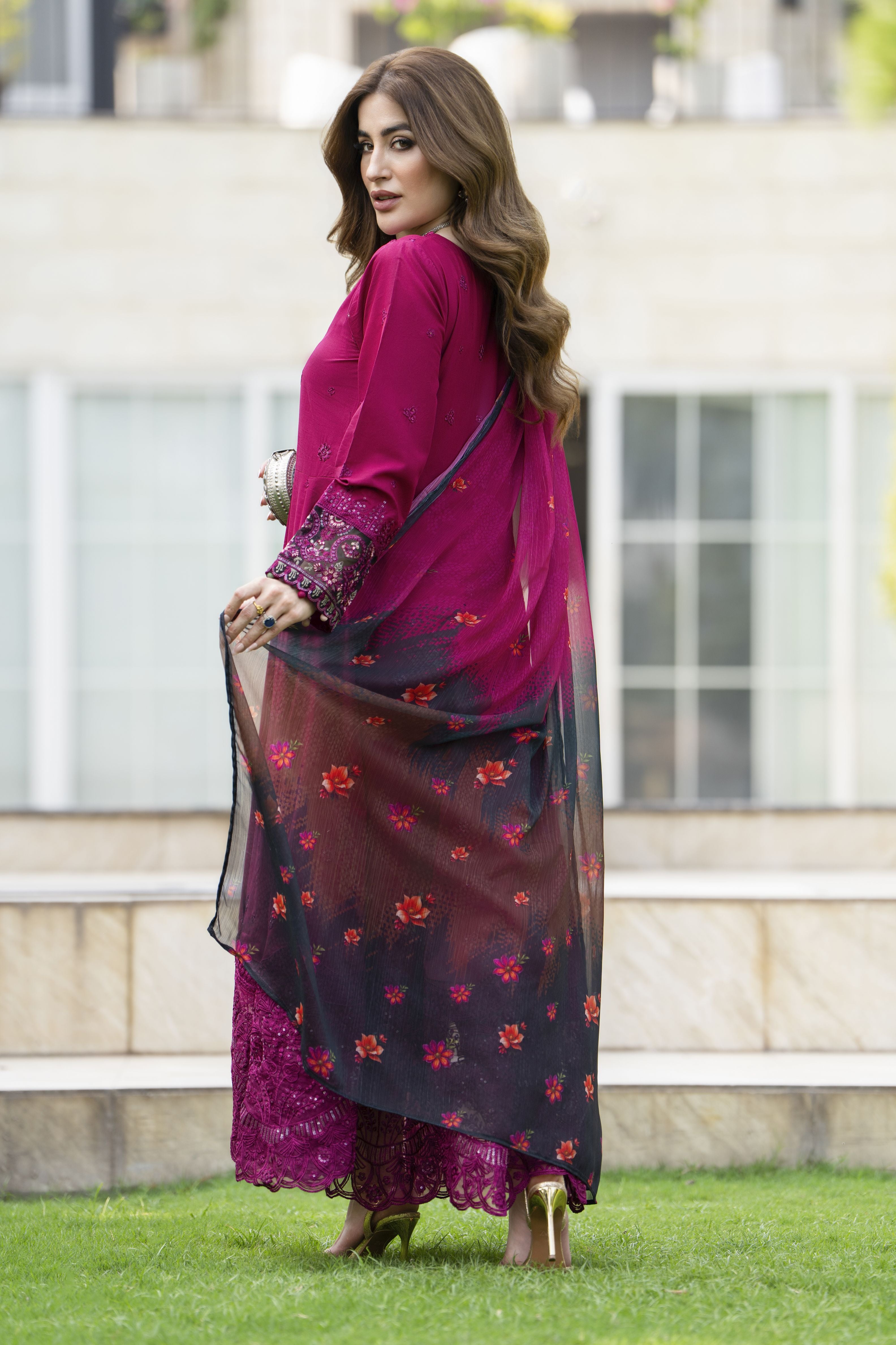 Gul Warun 3pc Embroidered Cotton Frock Suit with Chiffon Dupatta – AMG10