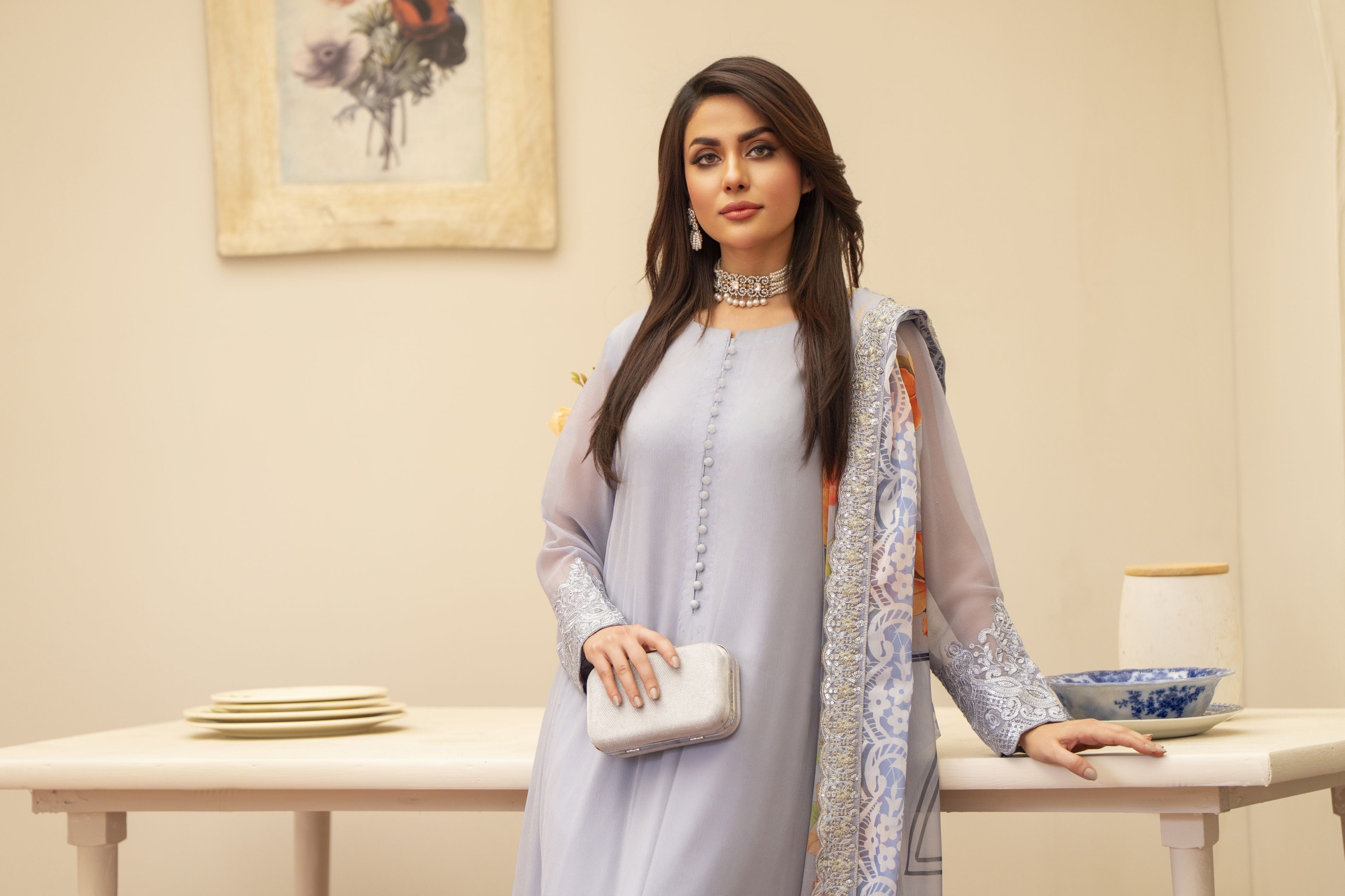 Lavender Long Frock Style 3PC Dress by Bahaar e Gul Warun BGW03