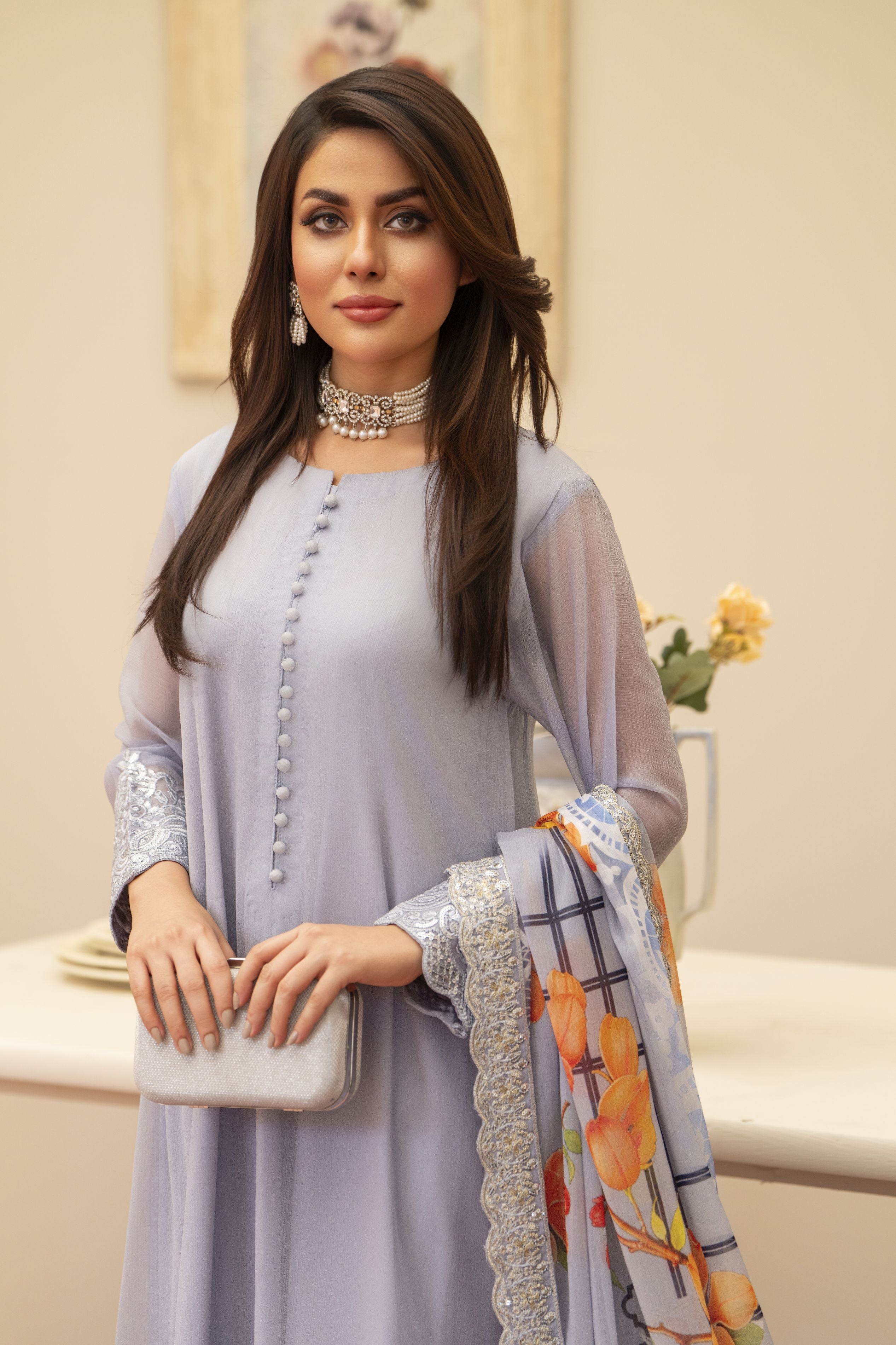 Lavender Long Frock Style 3PC Dress by Bahaar e Gul Warun BGW03