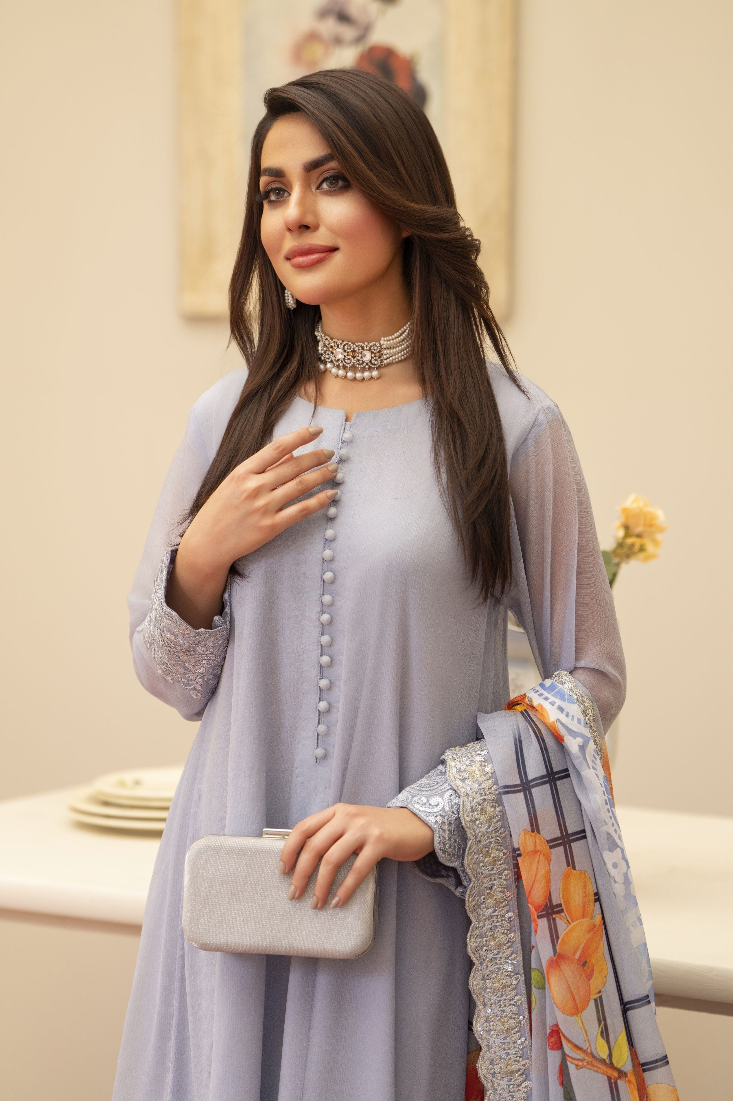Lavender Long Frock Style 3PC Dress by Bahaar e Gul Warun BGW03