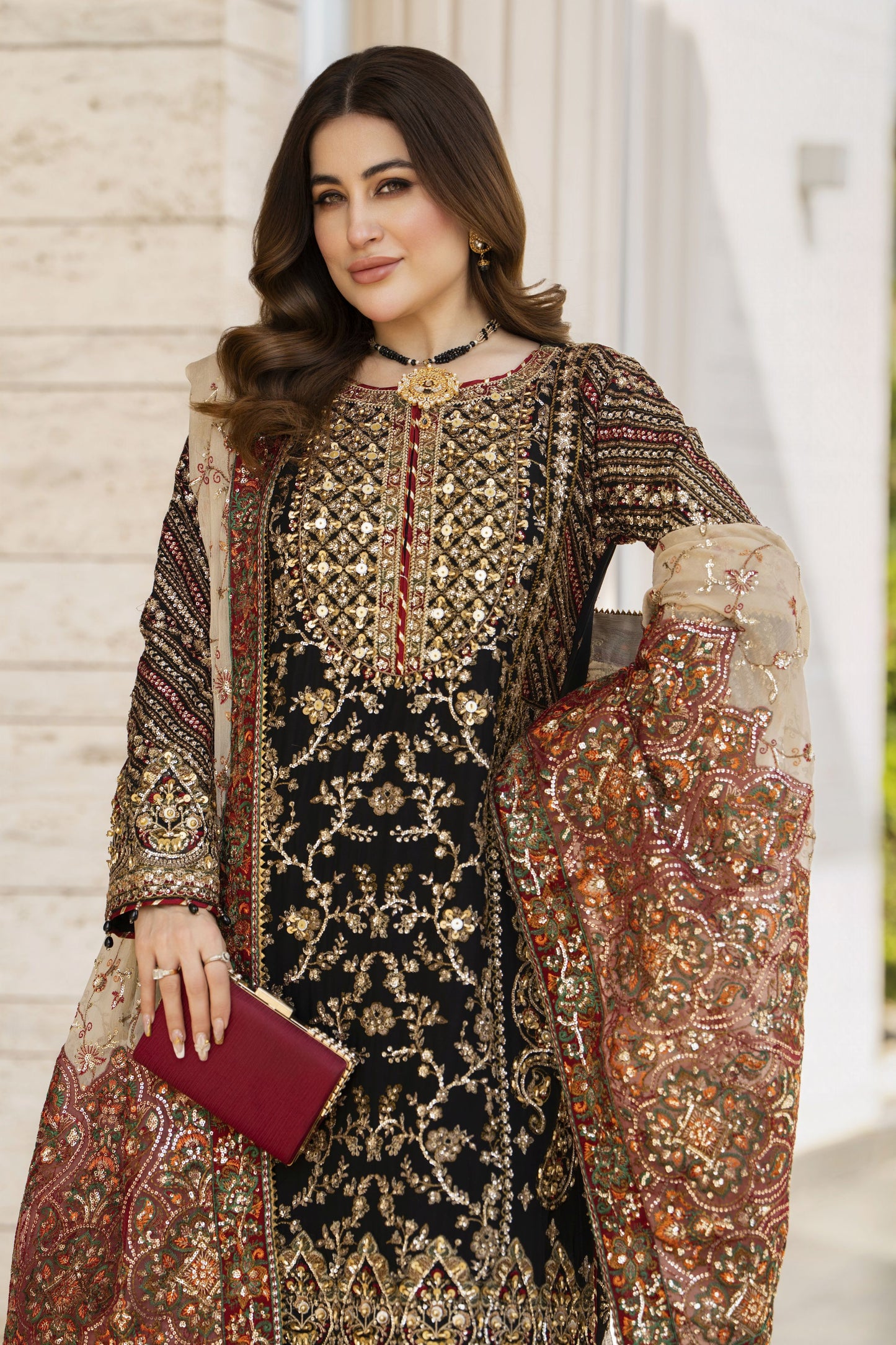 Shaadi by Silver Chiffon Handwork Black Formal Sharara Set SXS9
