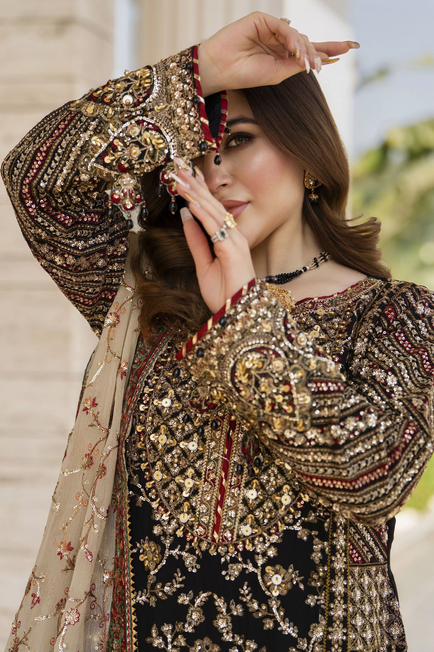Shaadi by Silver Chiffon Handwork Black Formal Sharara Set SXS9
