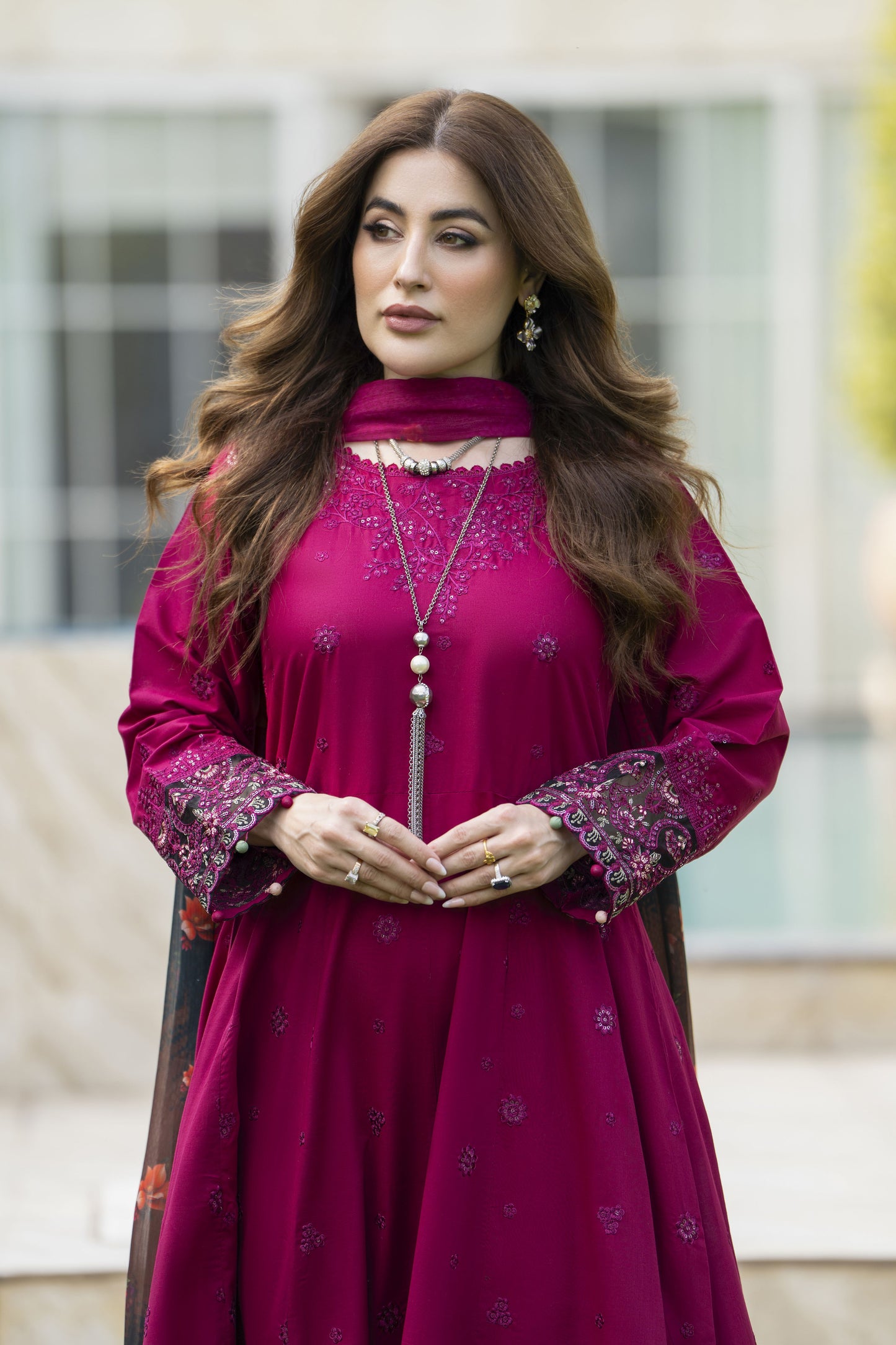 Gul Warun 3pc Embroidered Cotton Frock Suit with Chiffon Dupatta – AMG10