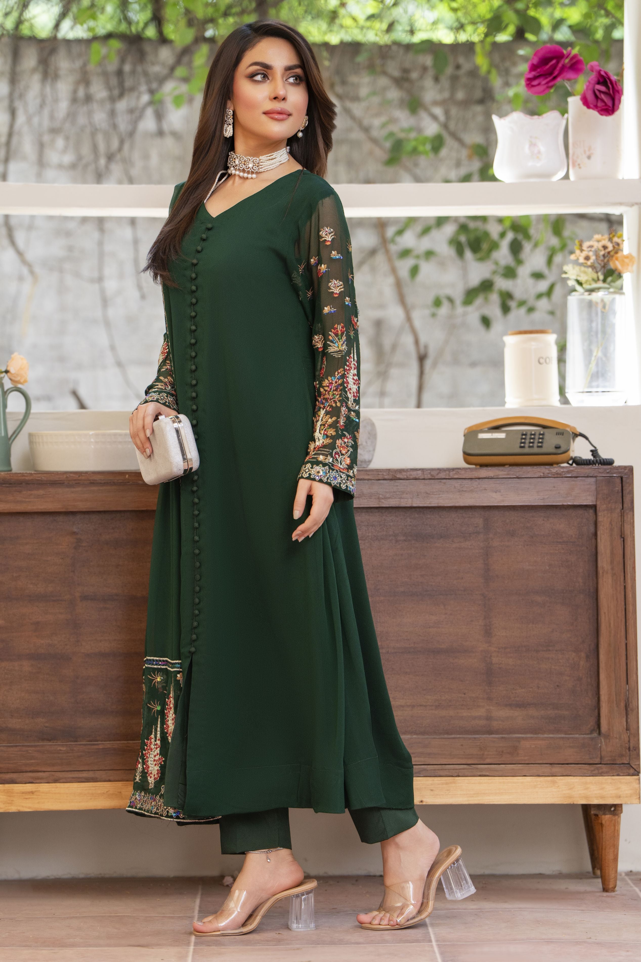 Bottle Green Long Frock by Bahaar e Gul Warun BGW06