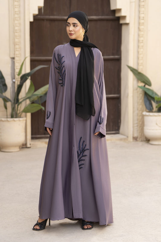 Mauve Nida Abaya with Black Handwork Embellishment – Zaina Luxe Drapes Collection ZLD6
