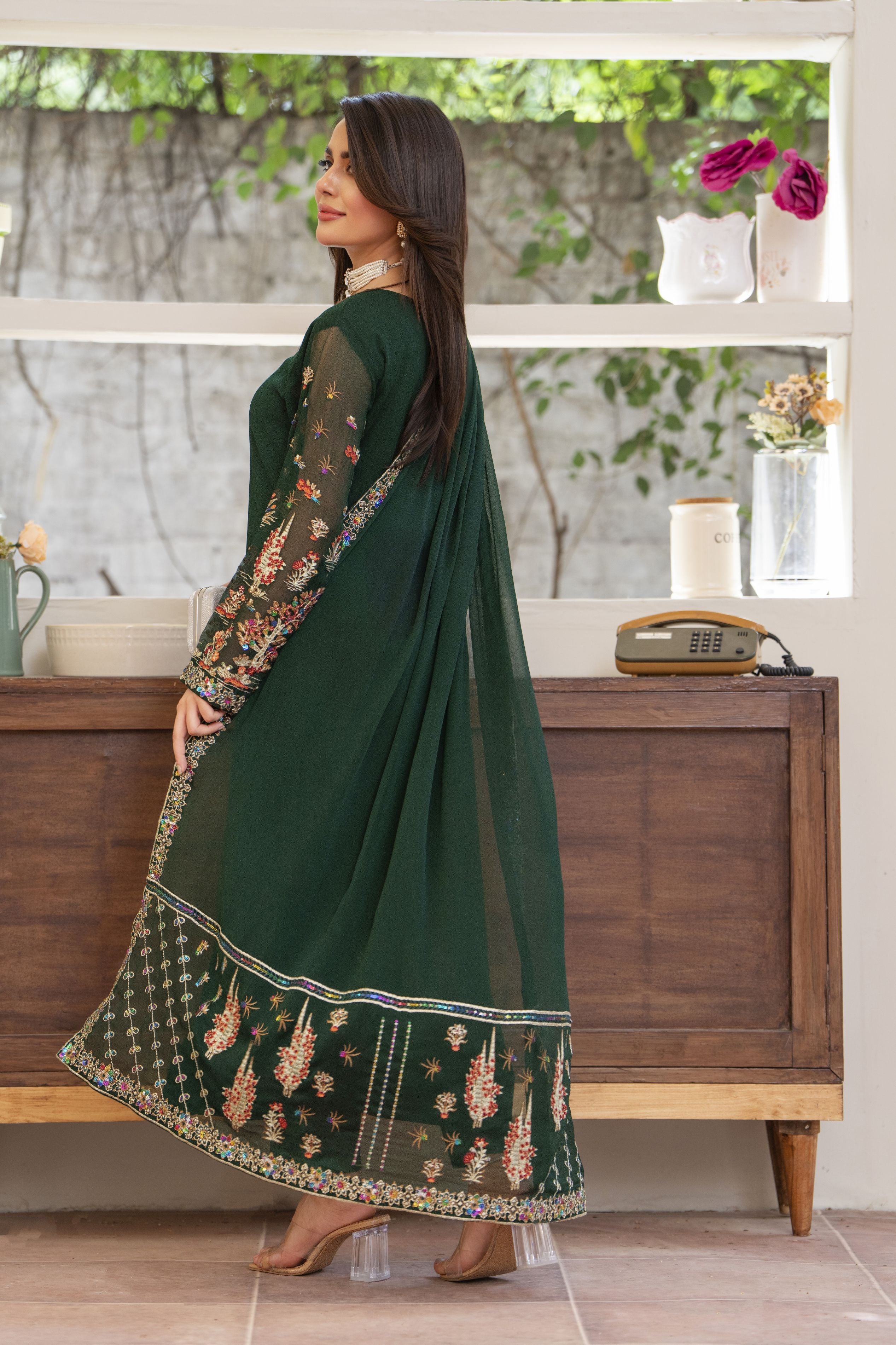 Bottle Green Long Frock by Bahaar e Gul Warun BGW06