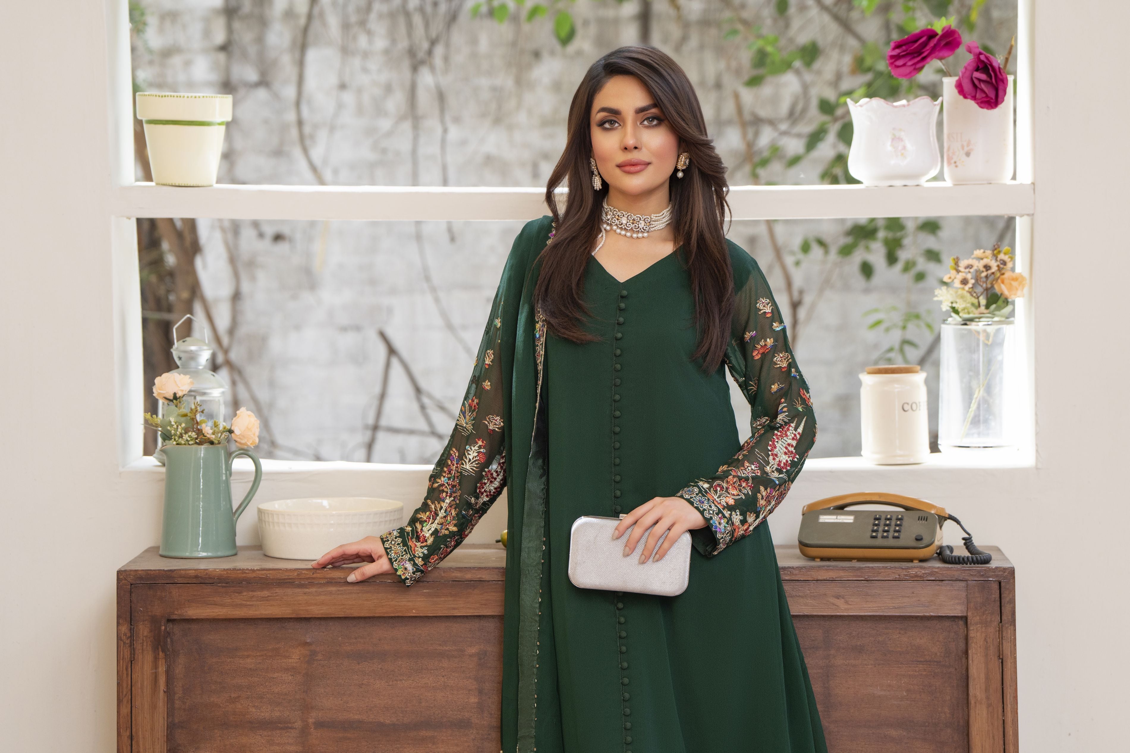 Bottle Green Long Frock by Bahaar e Gul Warun BGW06