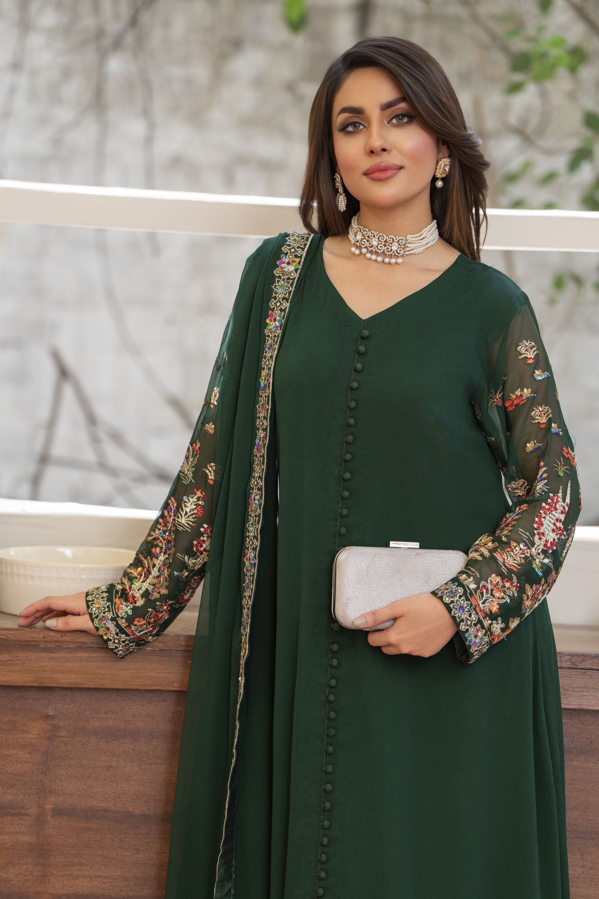 Bottle Green Long Frock by Bahaar e Gul Warun BGW06