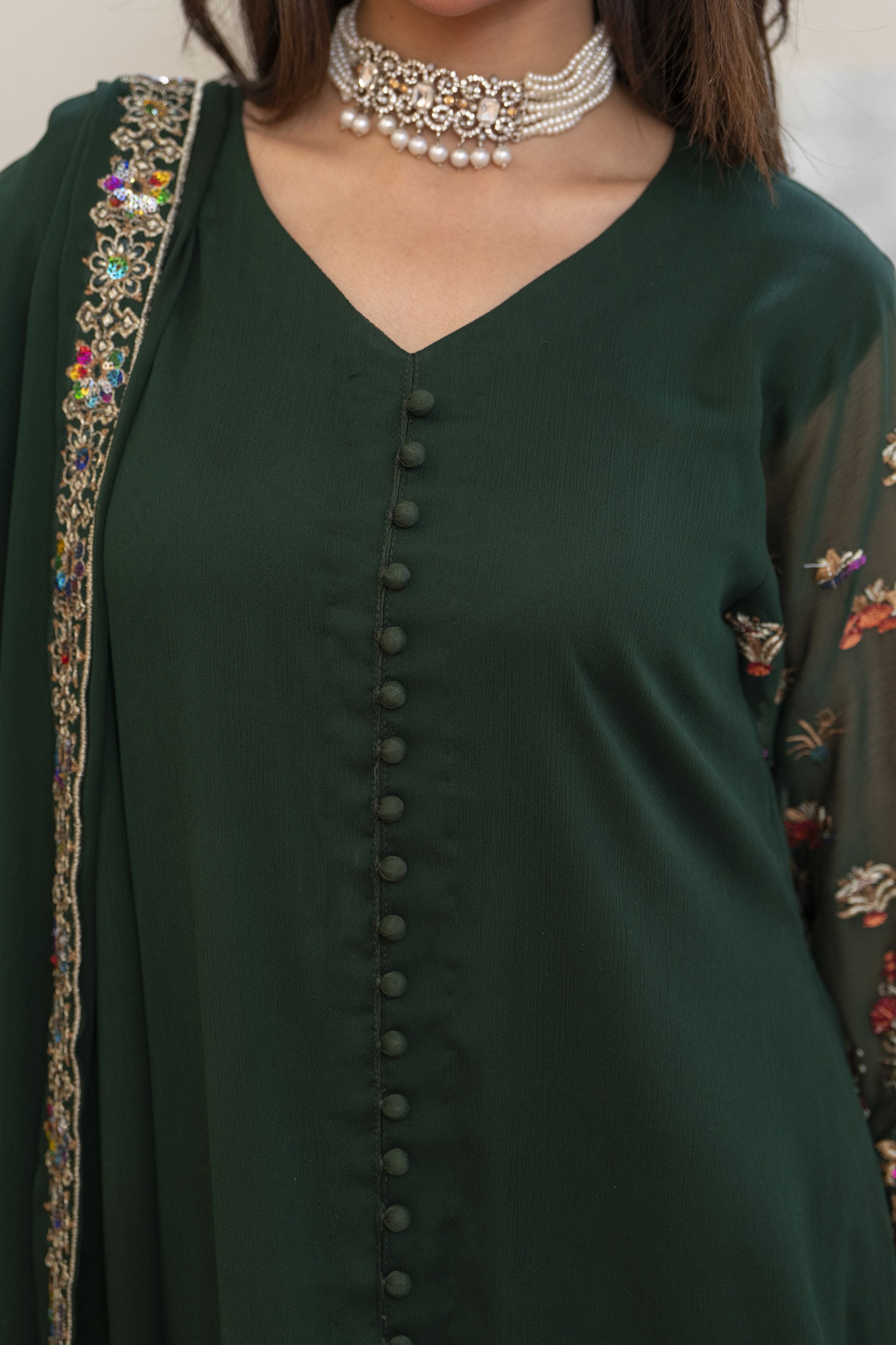 Bottle Green Long Frock by Bahaar e Gul Warun BGW06