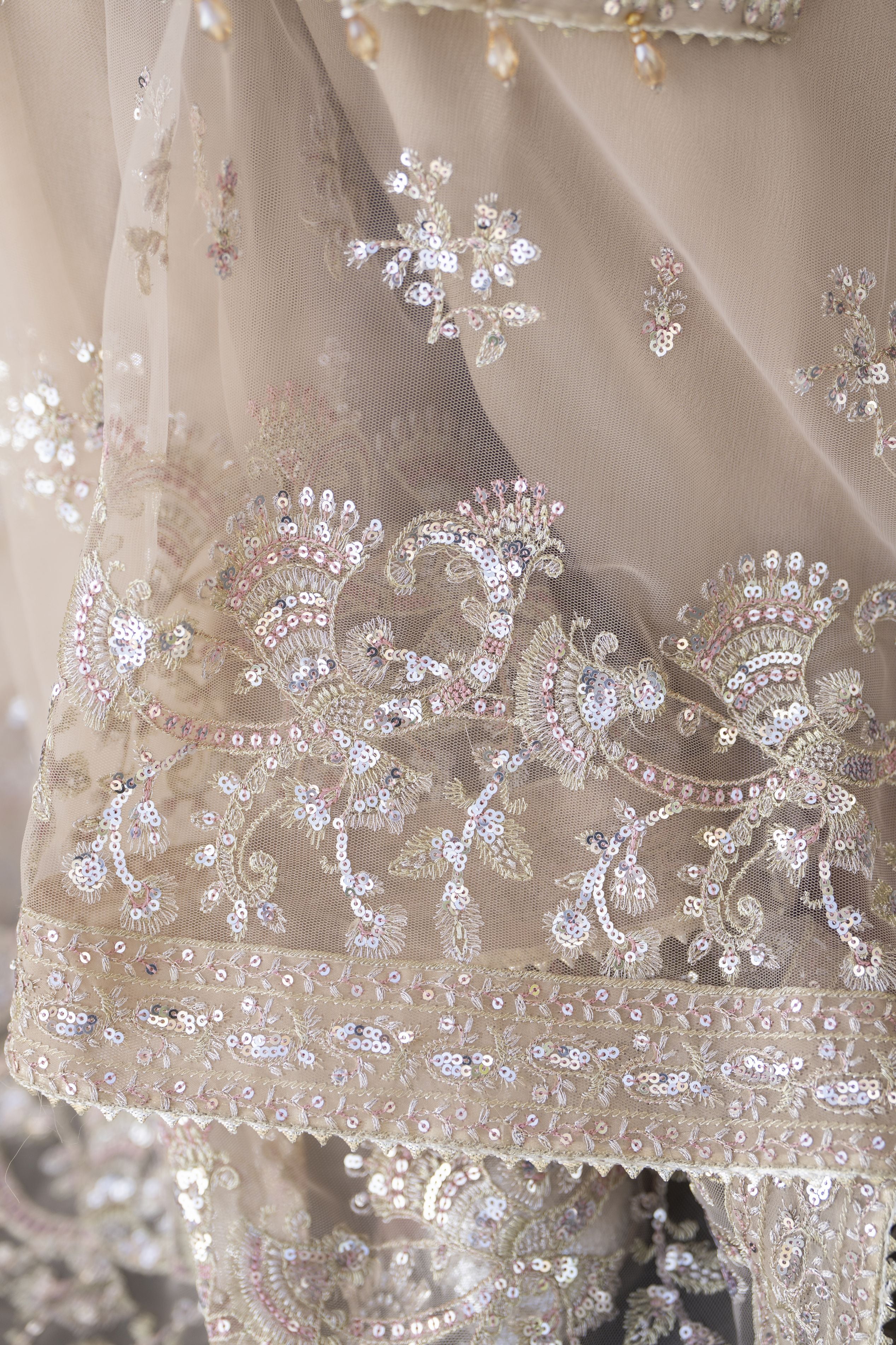 Shaadi by Silver Chiffon Handwork Long Shirt with Net Sharara SXS6