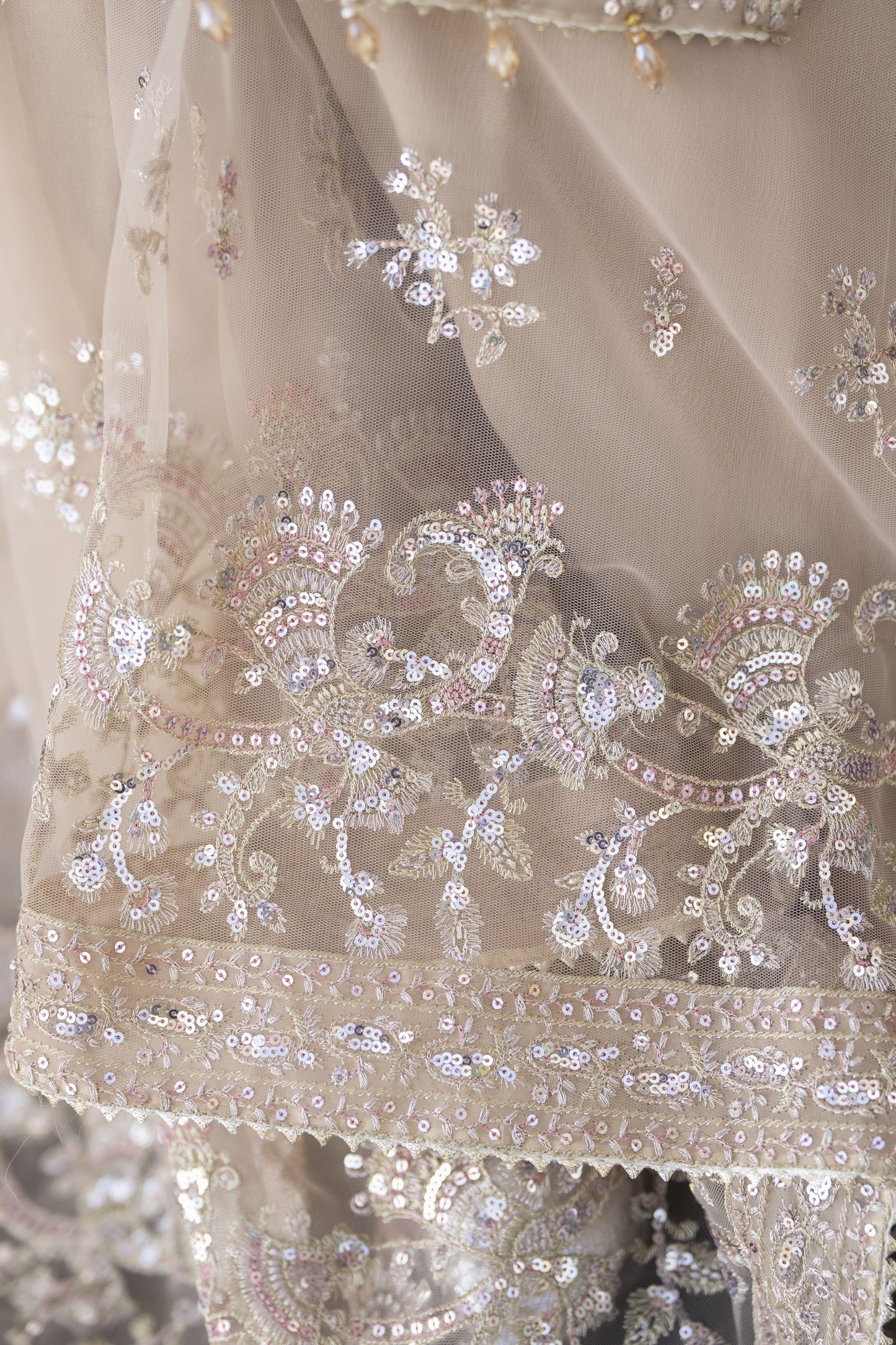 Shaadi by Silver Chiffon Handwork Long Shirt with Net Sharara SXS6