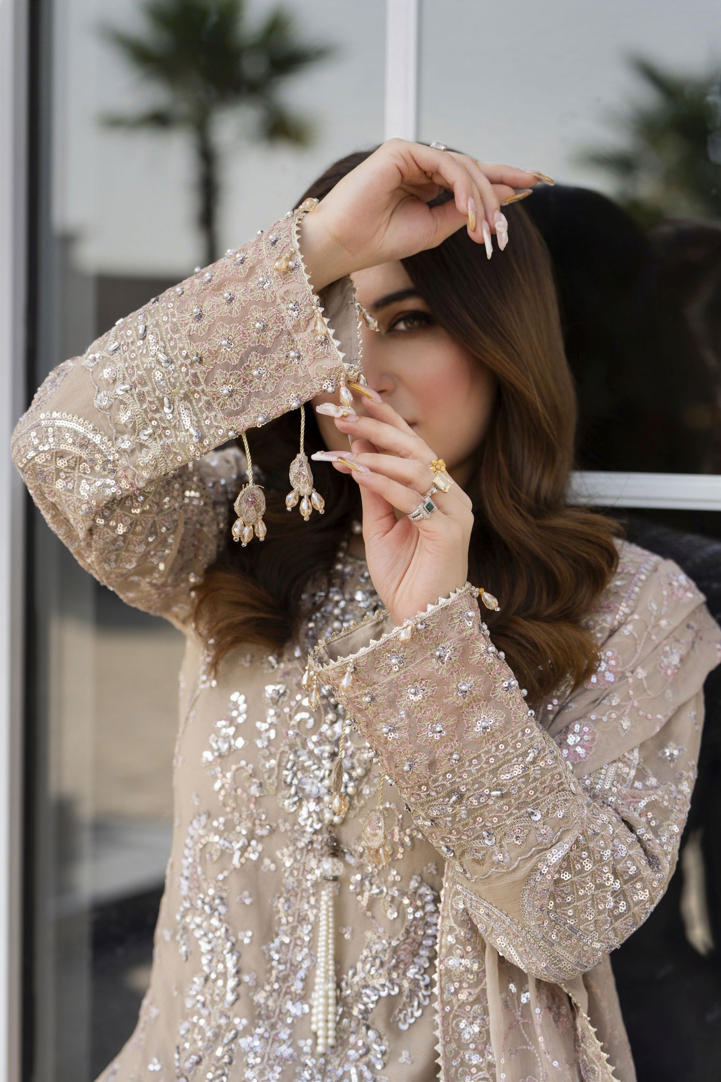 Shaadi by Silver Chiffon Handwork Long Shirt with Net Sharara SXS6