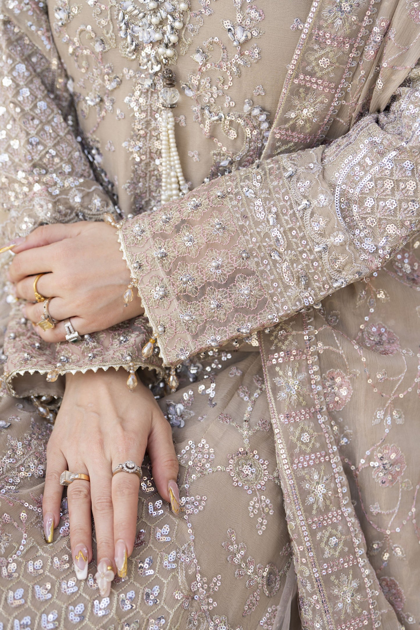 Shaadi by Silver Chiffon Handwork Long Shirt with Net Sharara SXS6