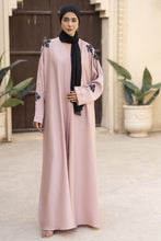 Blush Nida Abaya with Black Floral Handwork – Zaina Luxe Drapes Collection ZLD7