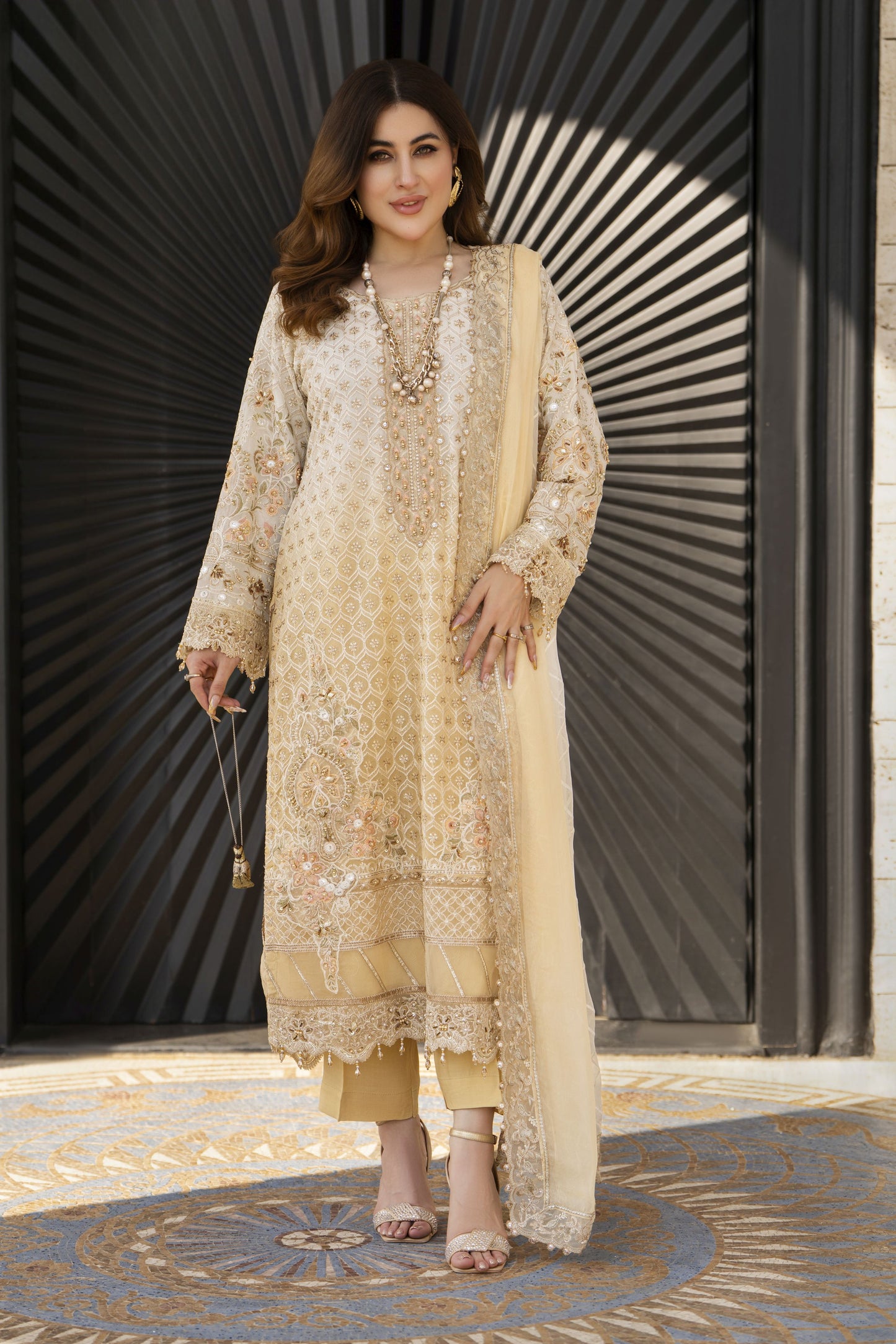 Shaadi by Silver Embroidered Chiffon Handwork Long Shirt Set SXS2